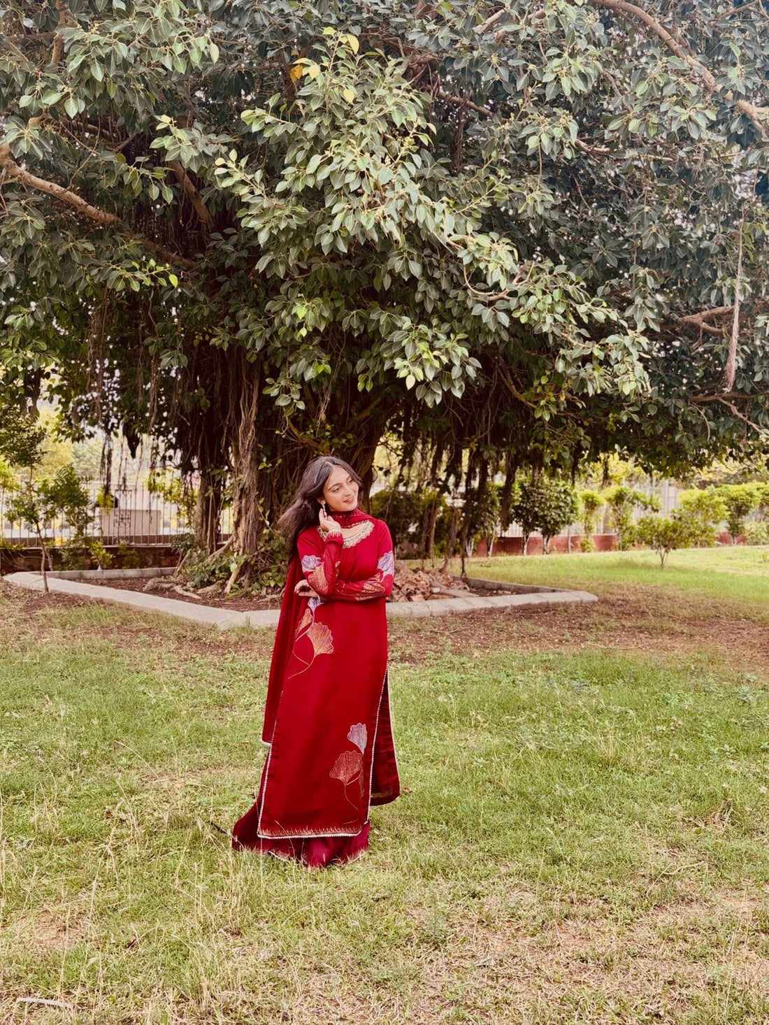 Maroon Chiffon Iron stone Partywear