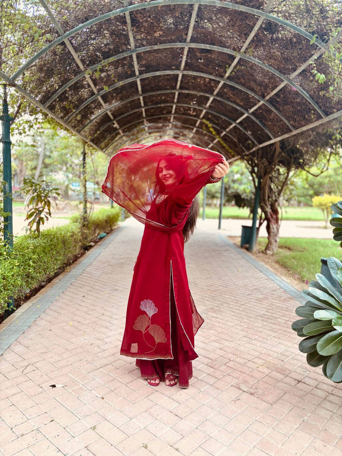 Maroon Chiffon Iron stone Partywear