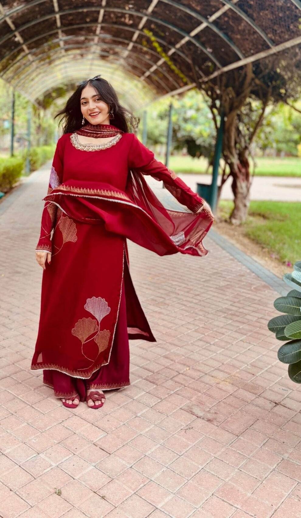 Maroon Chiffon Iron stone Partywear