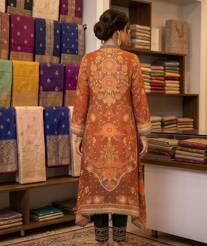 Printed rust silk