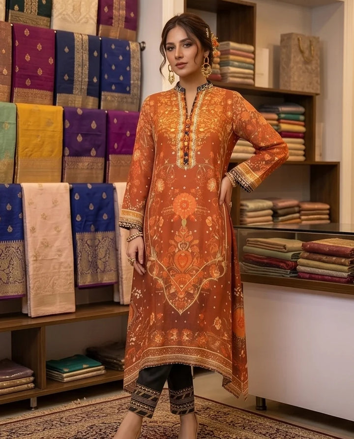 Printed rust silk