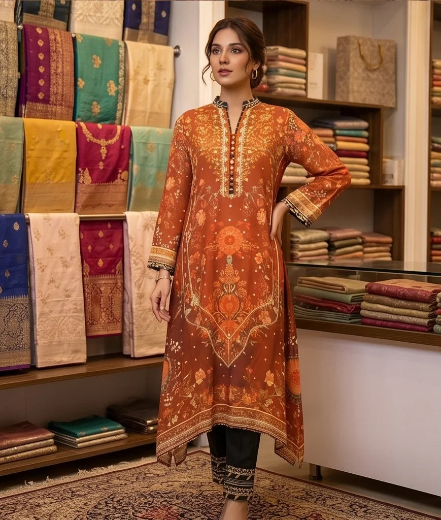 Printed rust silk