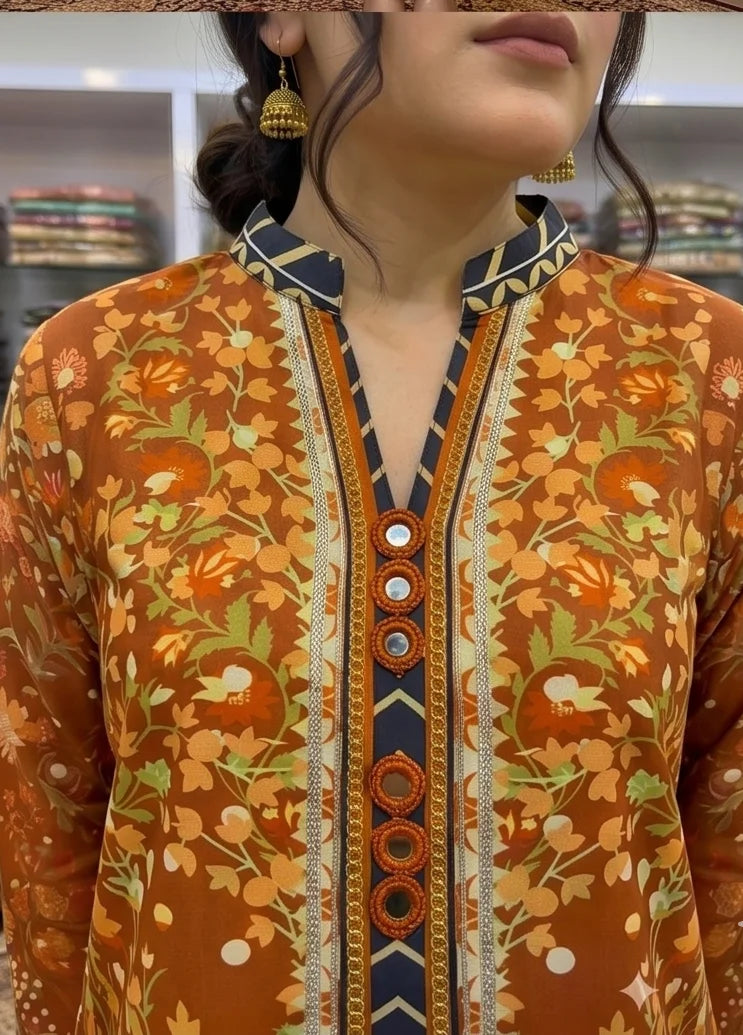 Printed rust silk