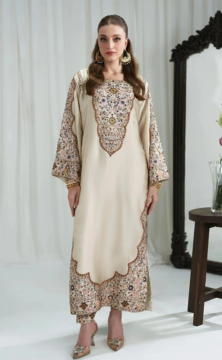 printed creamy silk