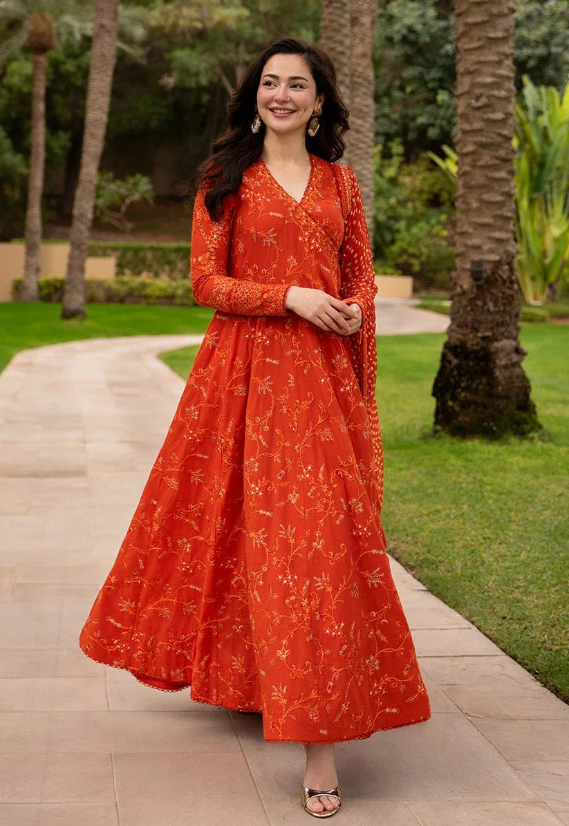 Faiza saqlain Lawn | burnt orange
