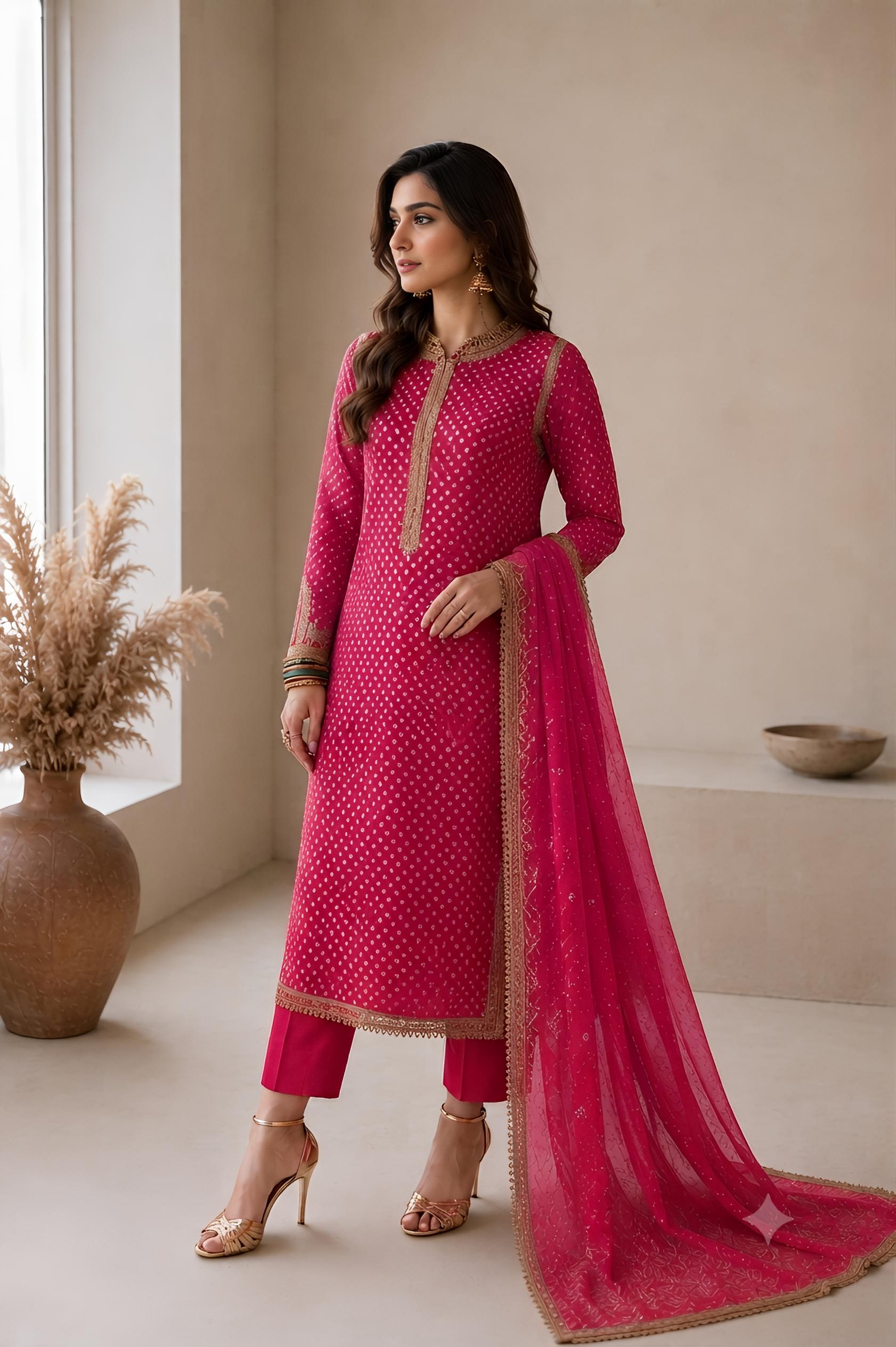 Baroque Swiss - Fushia pink chunri