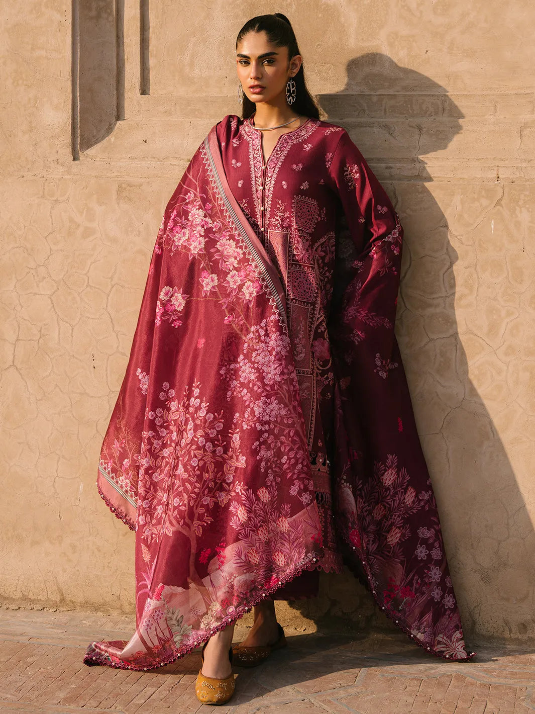 BIN ILYAS BURGENDY LAWN - Embelish