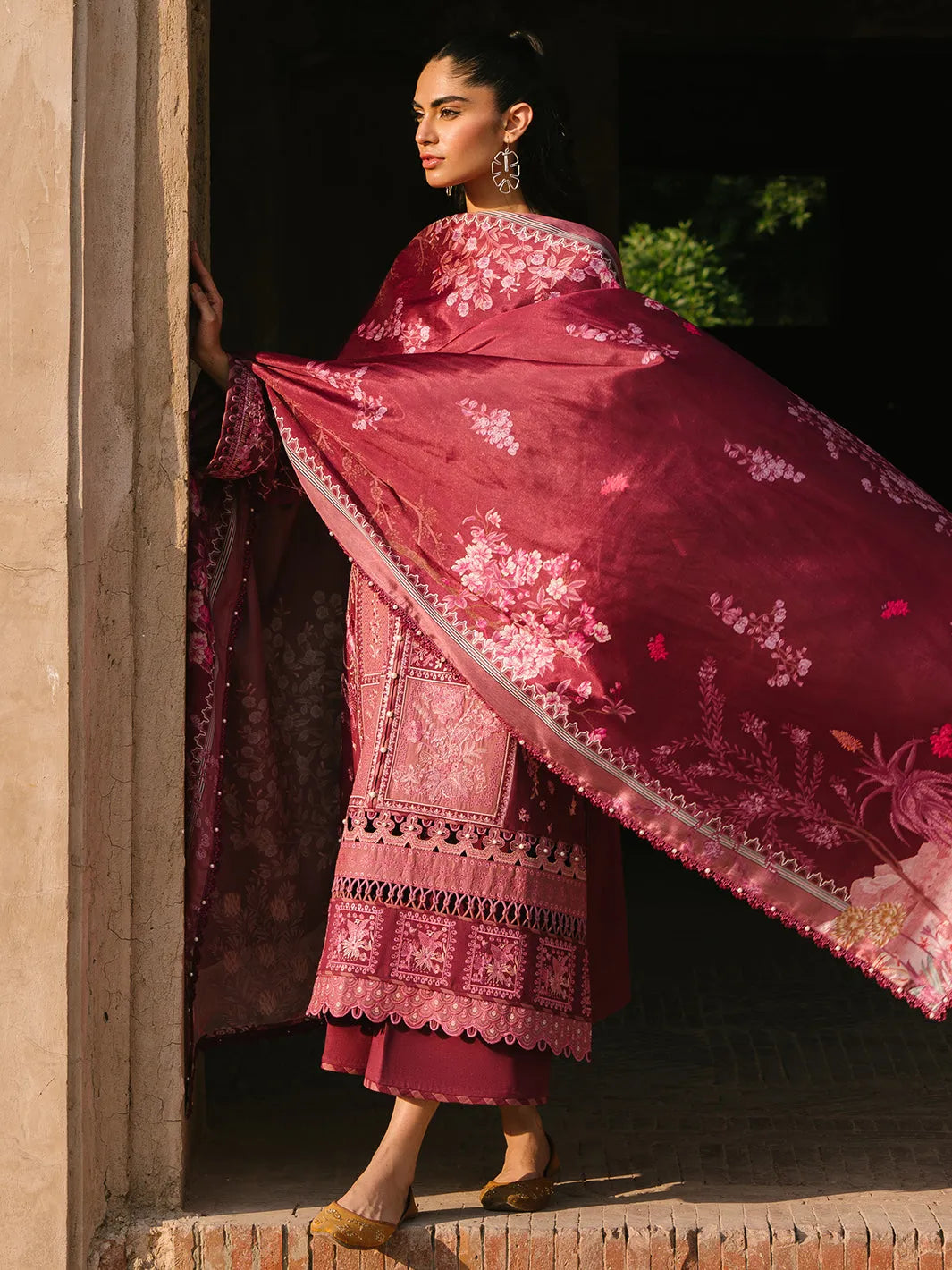 BIN ILYAS BURGENDY LAWN - Embelish
