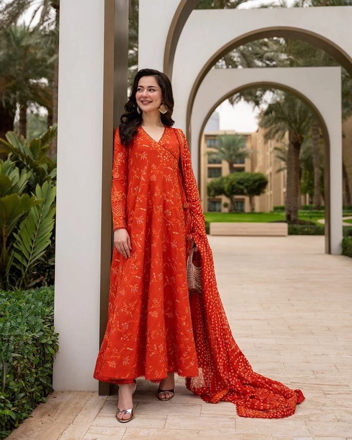Faiza saqlain Lawn | burnt orange