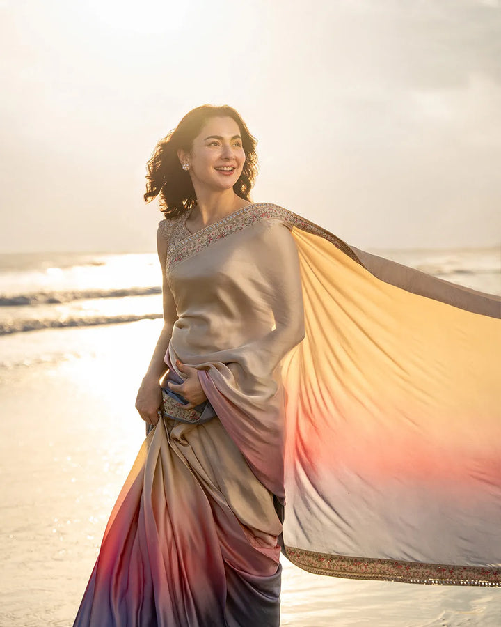 Faiza saqlain | creamy ombre Saree