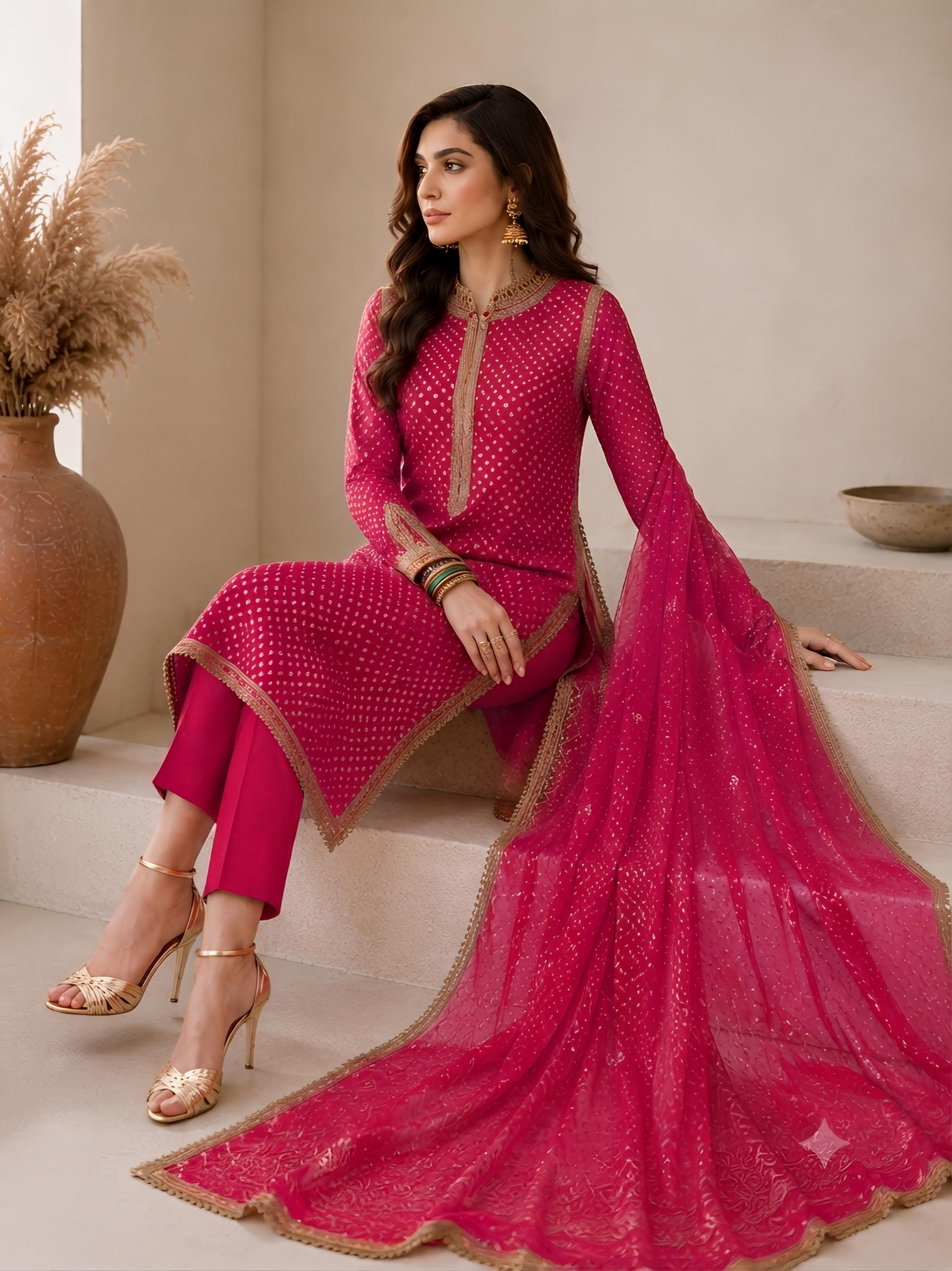 Baroque Swiss - Fushia pink chunri