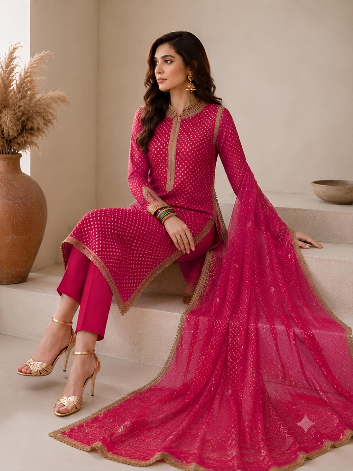 Baroque Swiss - Fushia pink chunri