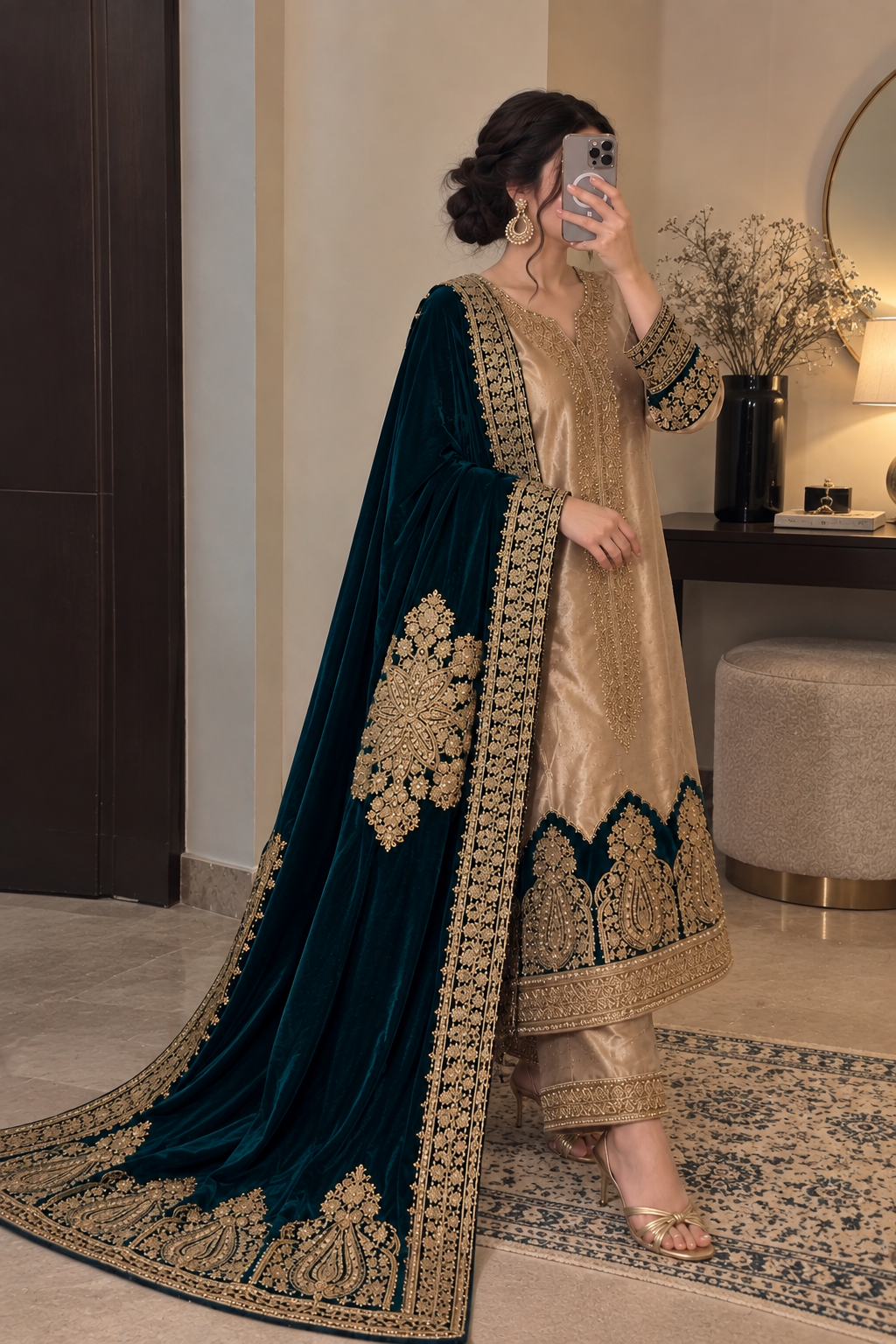 BROCADE - Velvet - teal