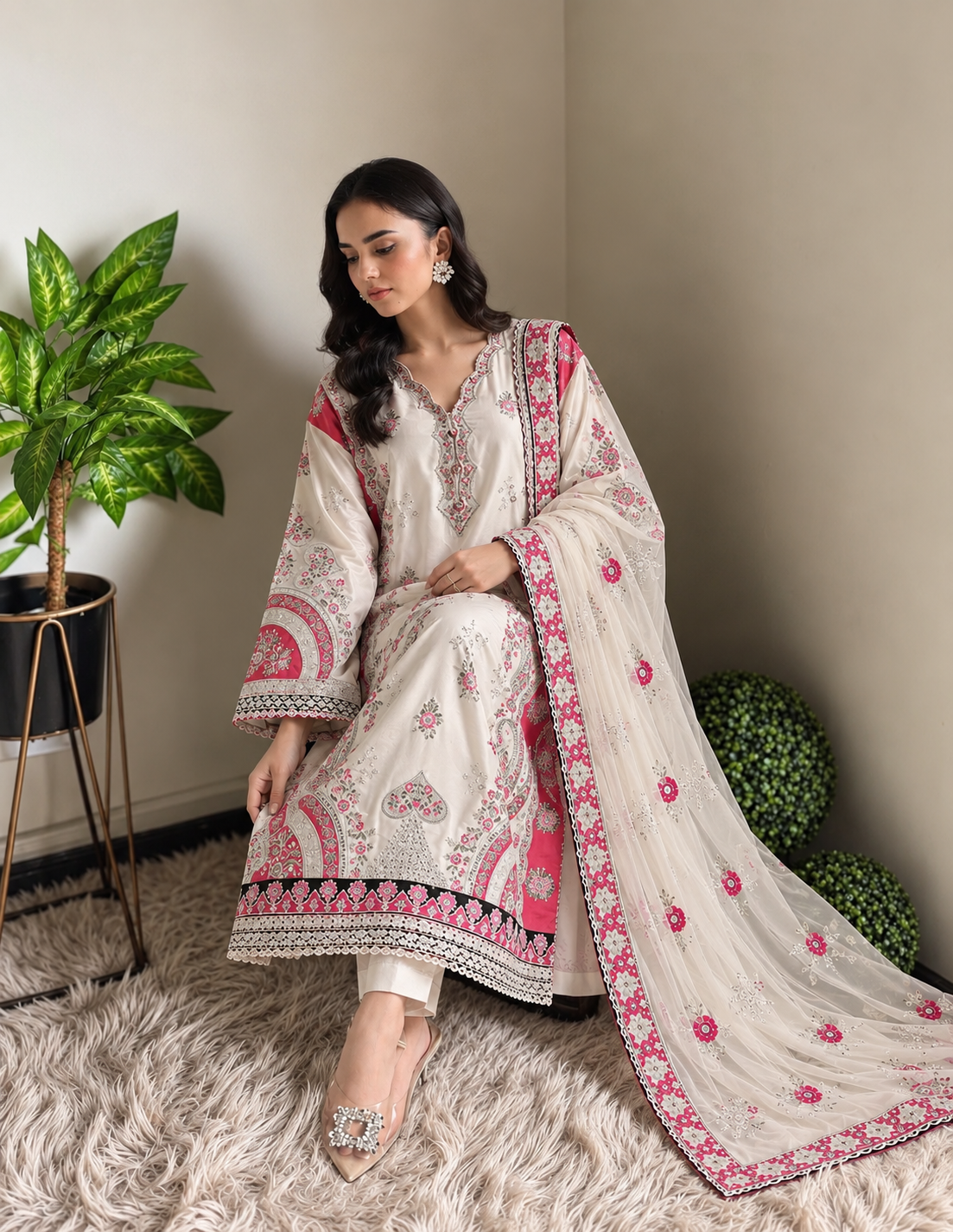 Ivory Fuchsia - Kaftan pret