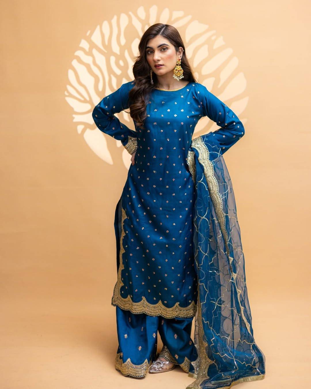 Exquisite Teal Kattan Silk Ensemble
