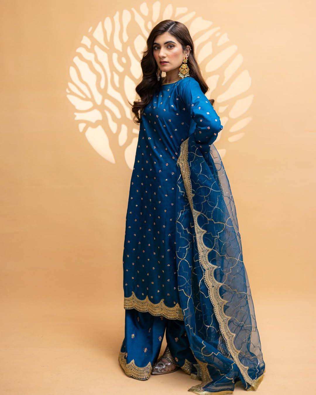 Exquisite Teal Kattan Silk Ensemble