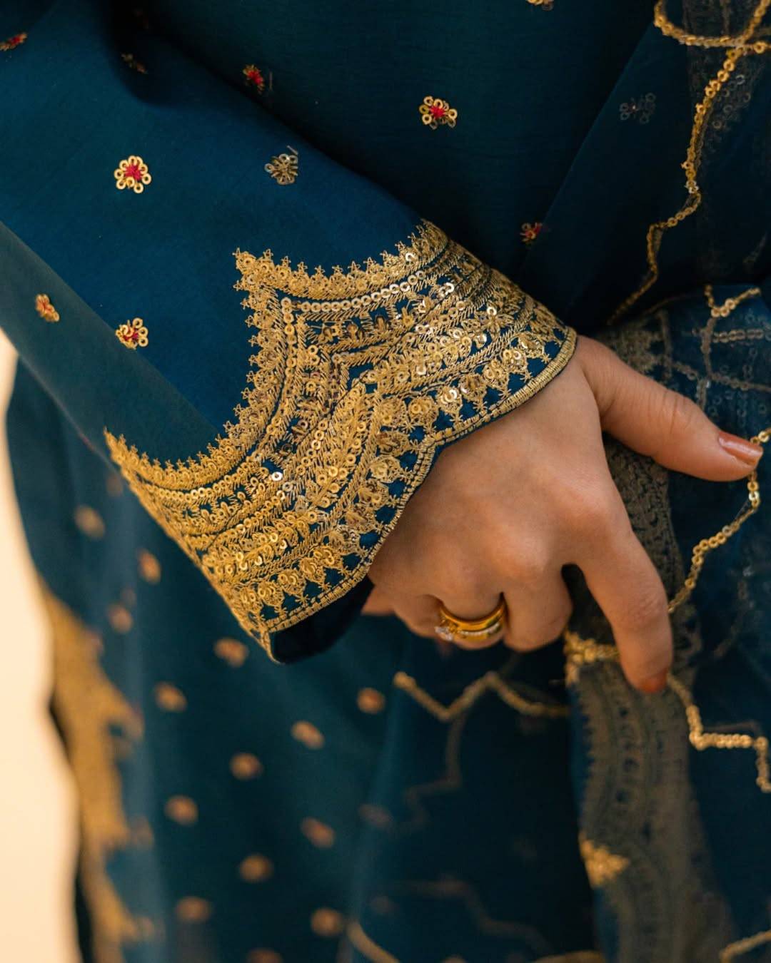 Exquisite Teal Kattan Silk Ensemble