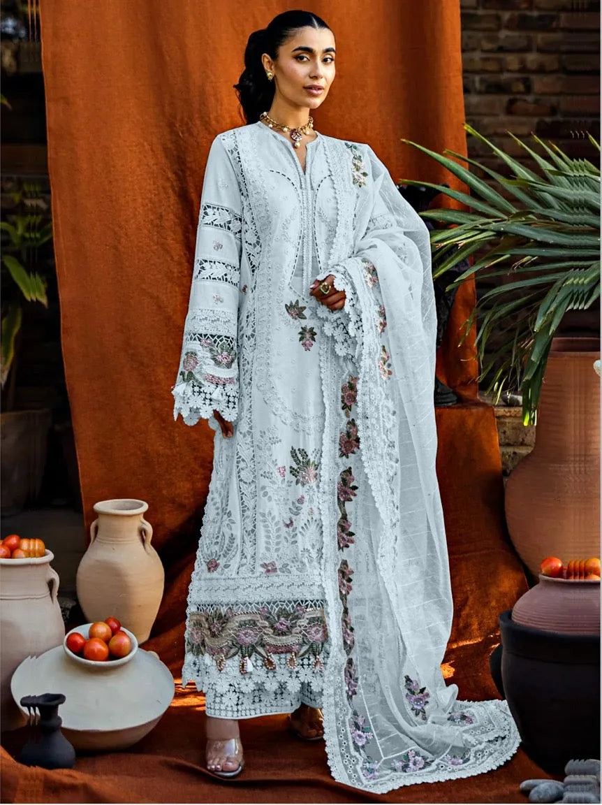Akbar Aslam lawn | ice blue