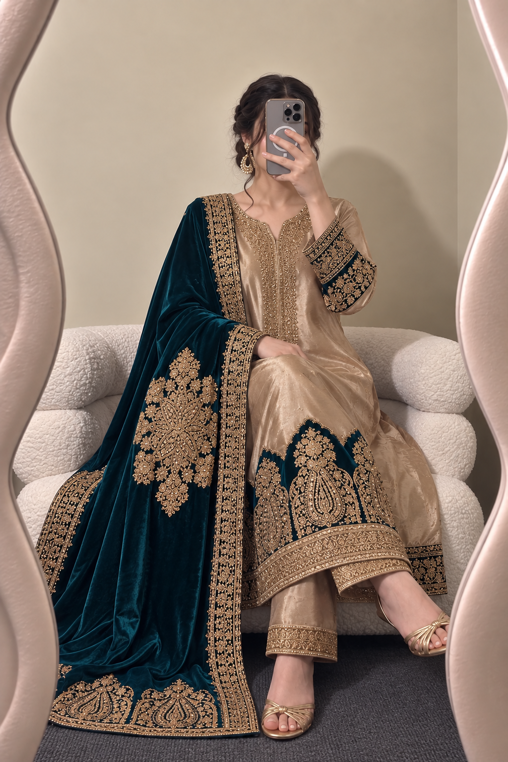 BROCADE - Velvet - teal