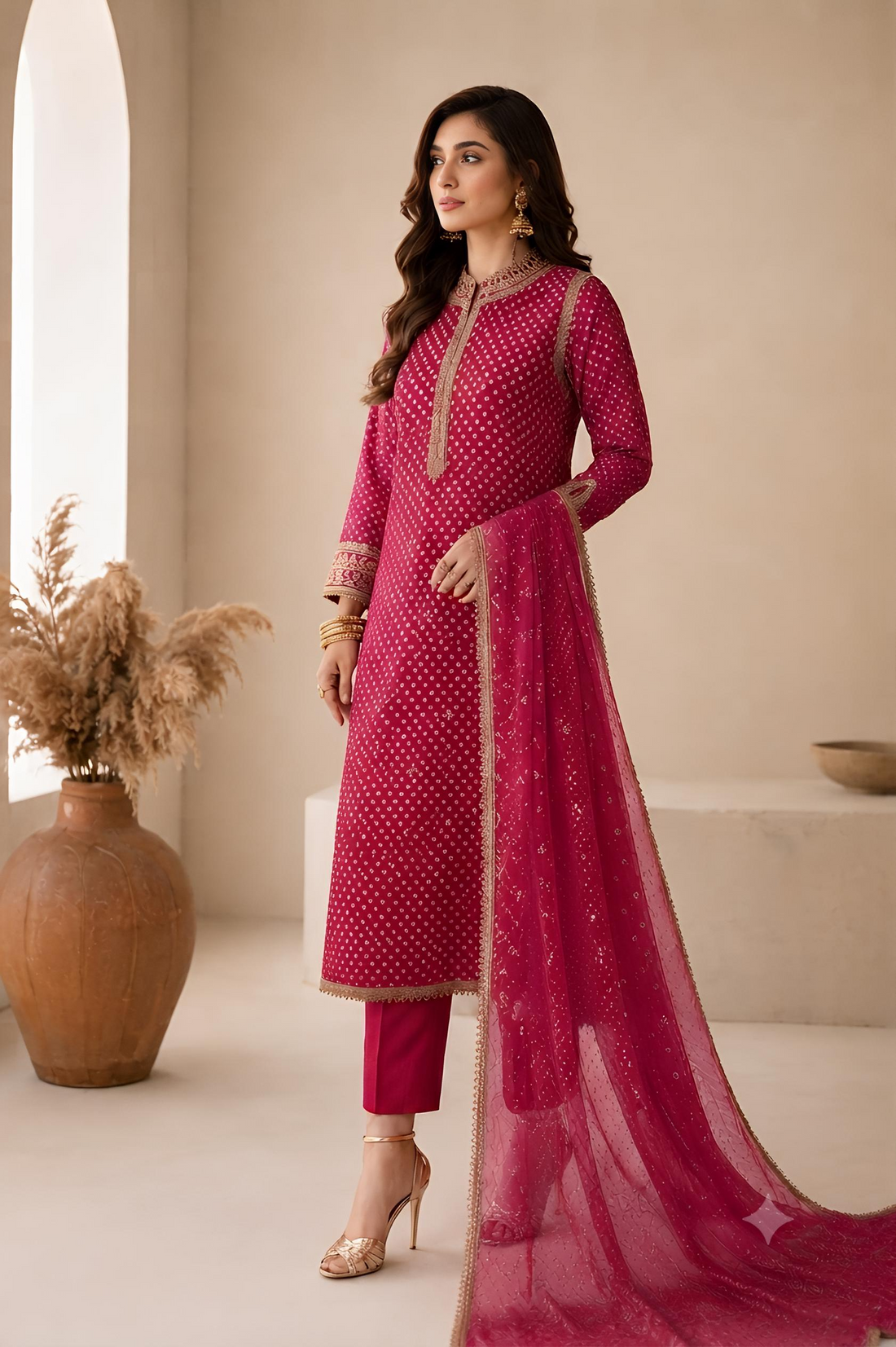 Baroque Swiss - Fushia pink chunri