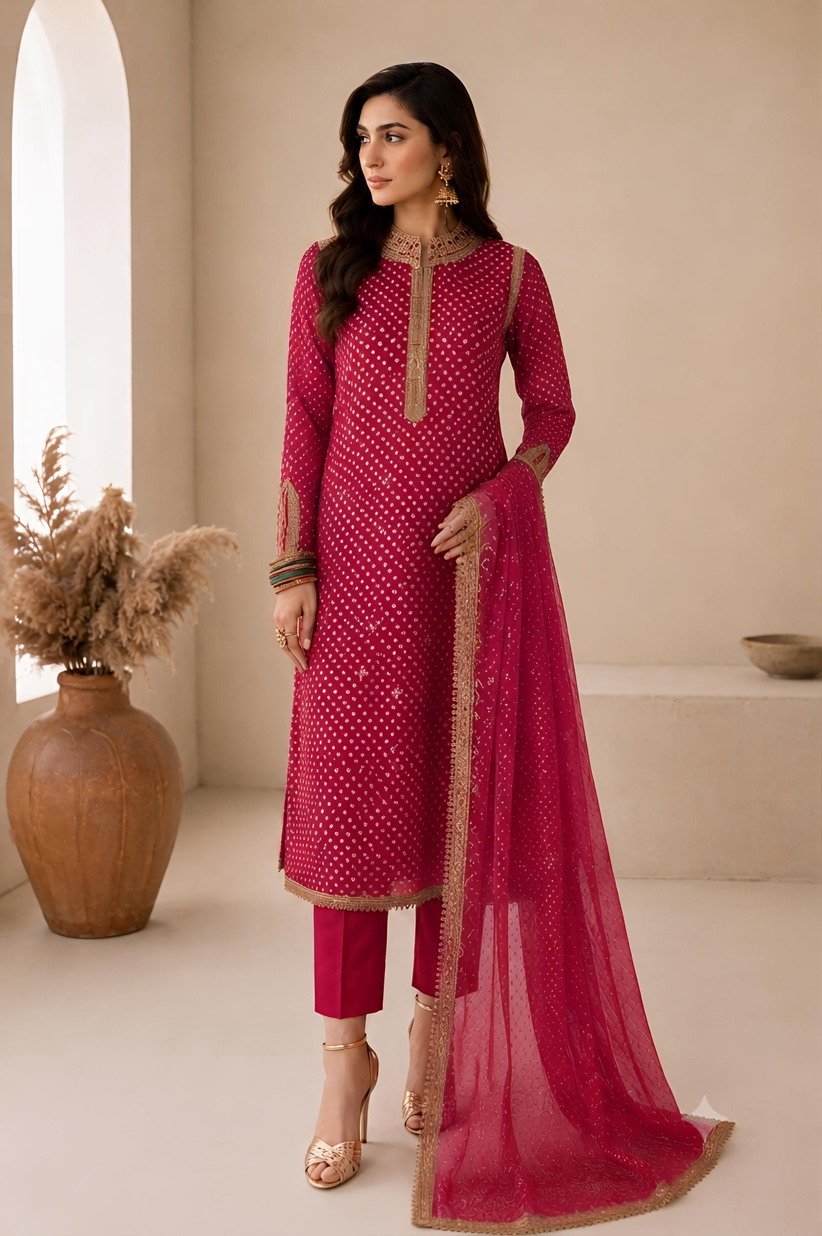 Baroque Swiss - Fushia pink chunri