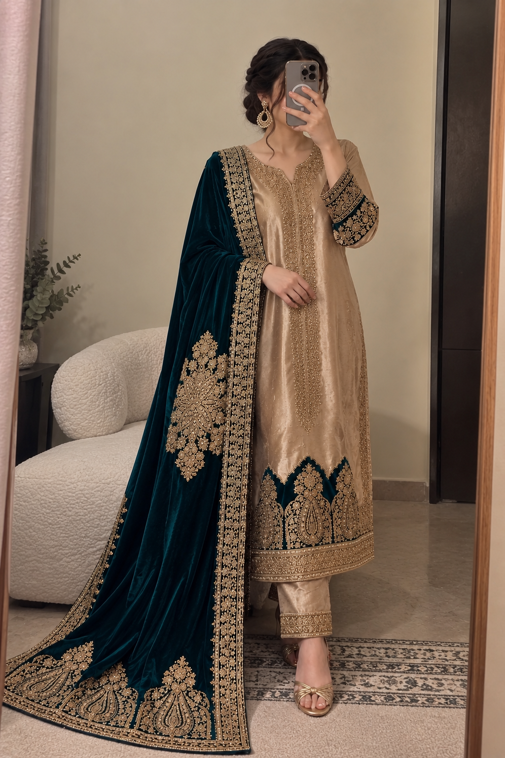 BROCADE - Velvet - teal