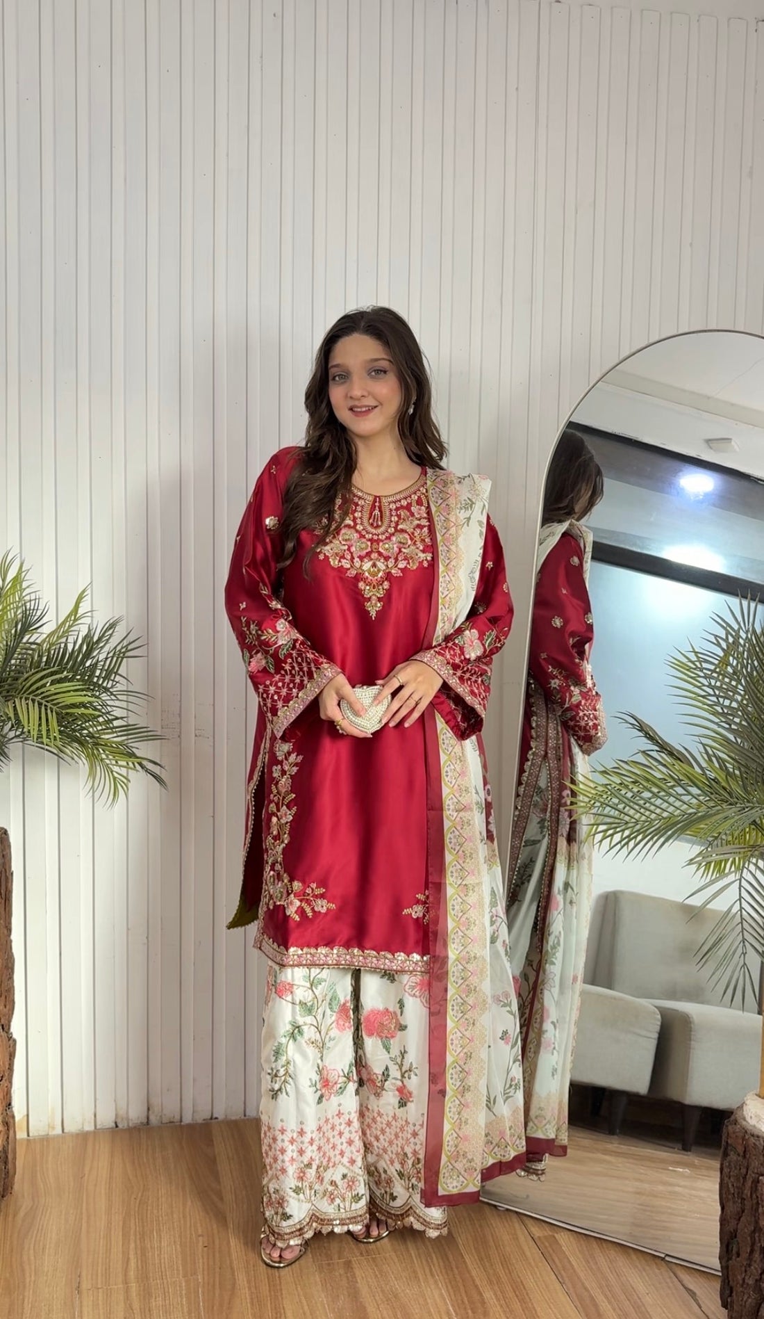 Crimson blossom silk embellished