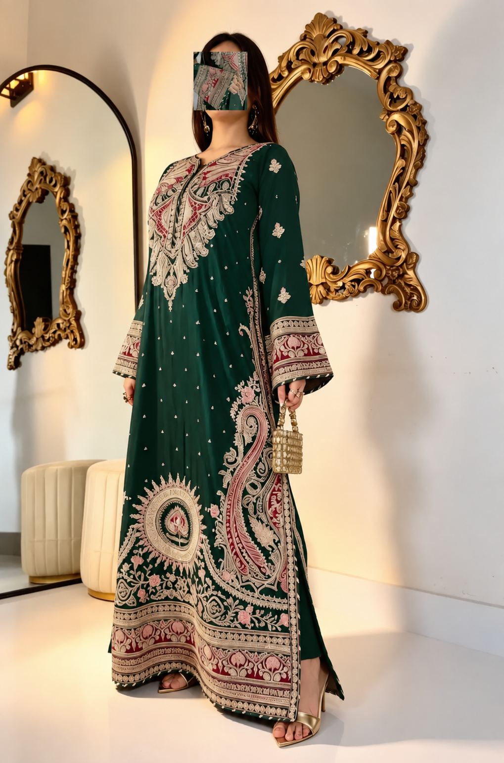 Ethnc - kaftan - Bottle green 03