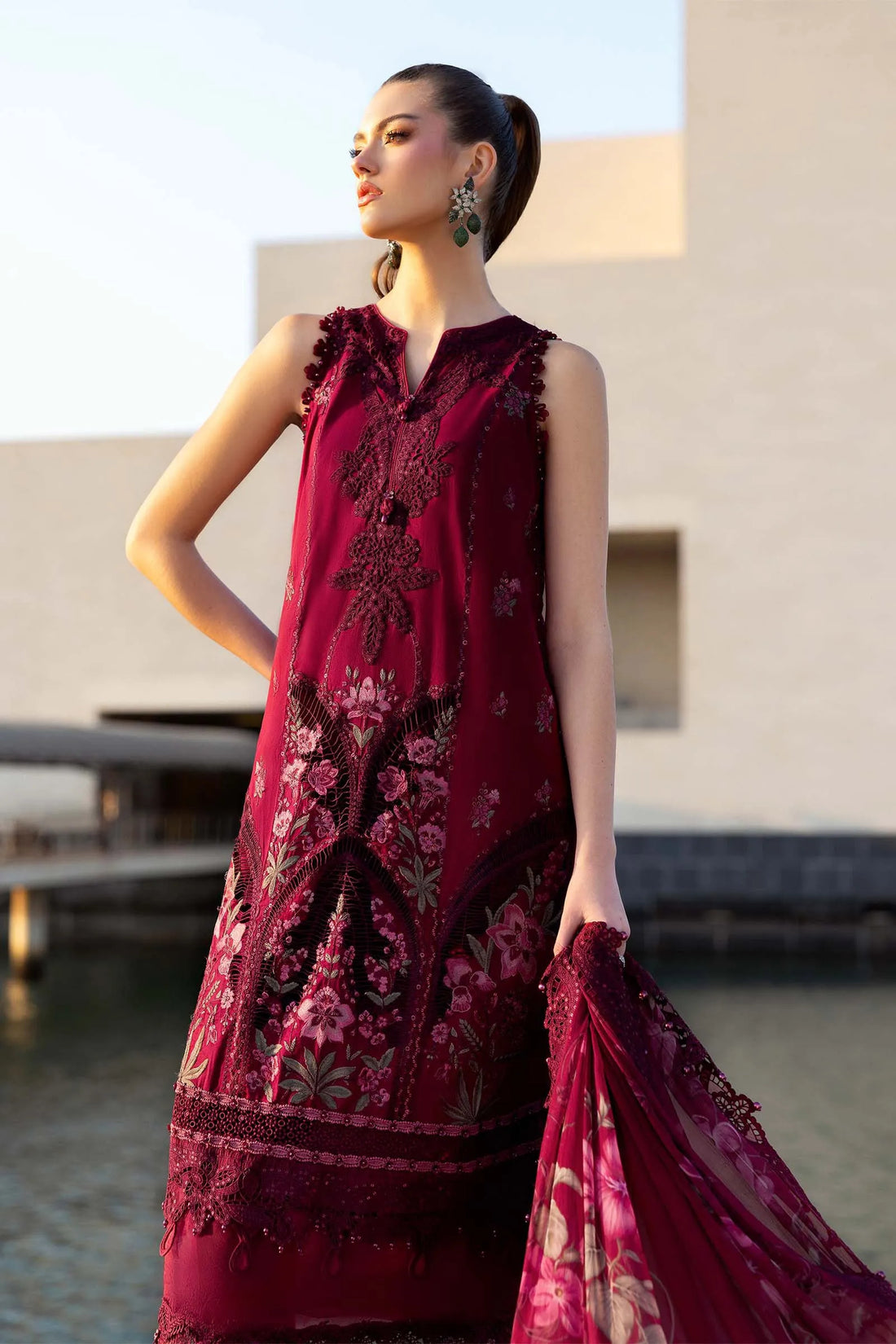 M.B luxe Lawn - Mehroon 01