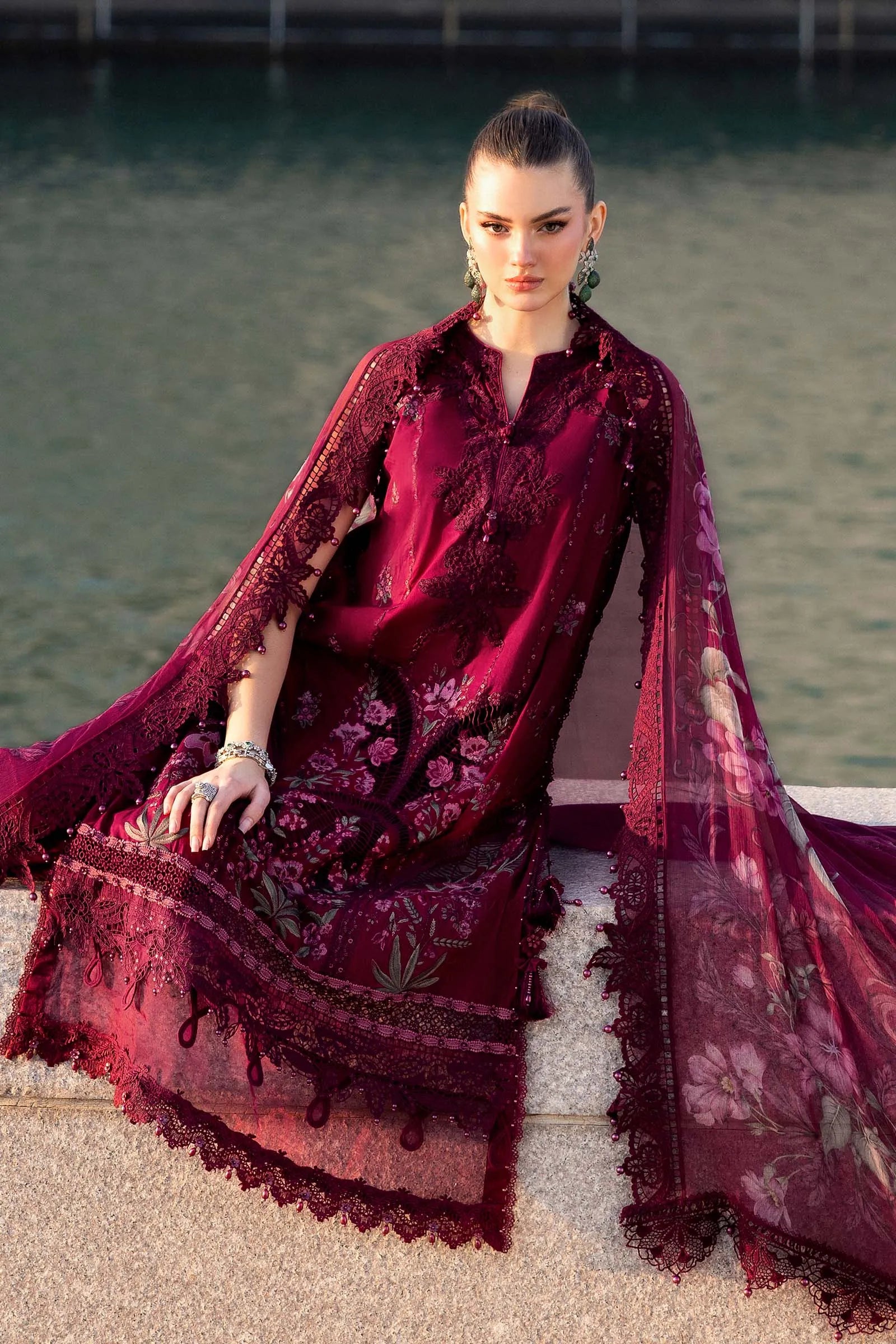 M.B luxe Lawn - Mehroon 01