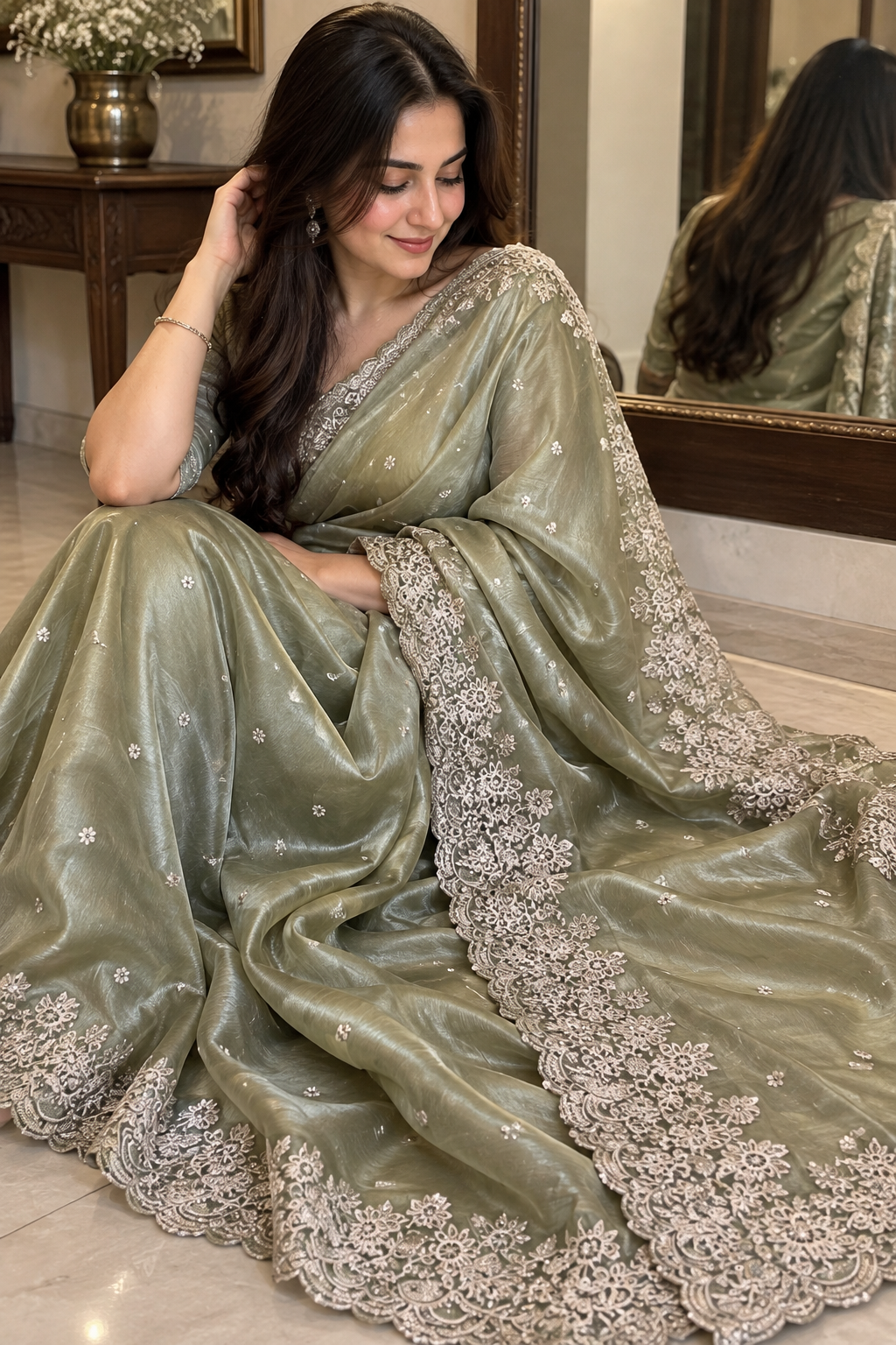 Sage Green saree