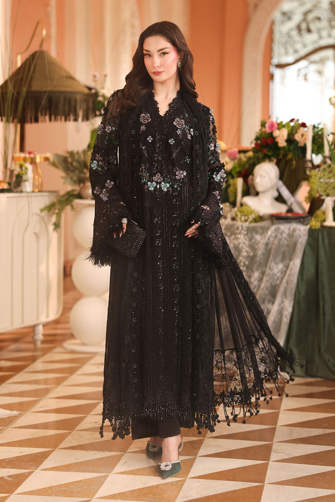 3 Piece Unstitched Embroidered Chiffon MPC-26-204-Black