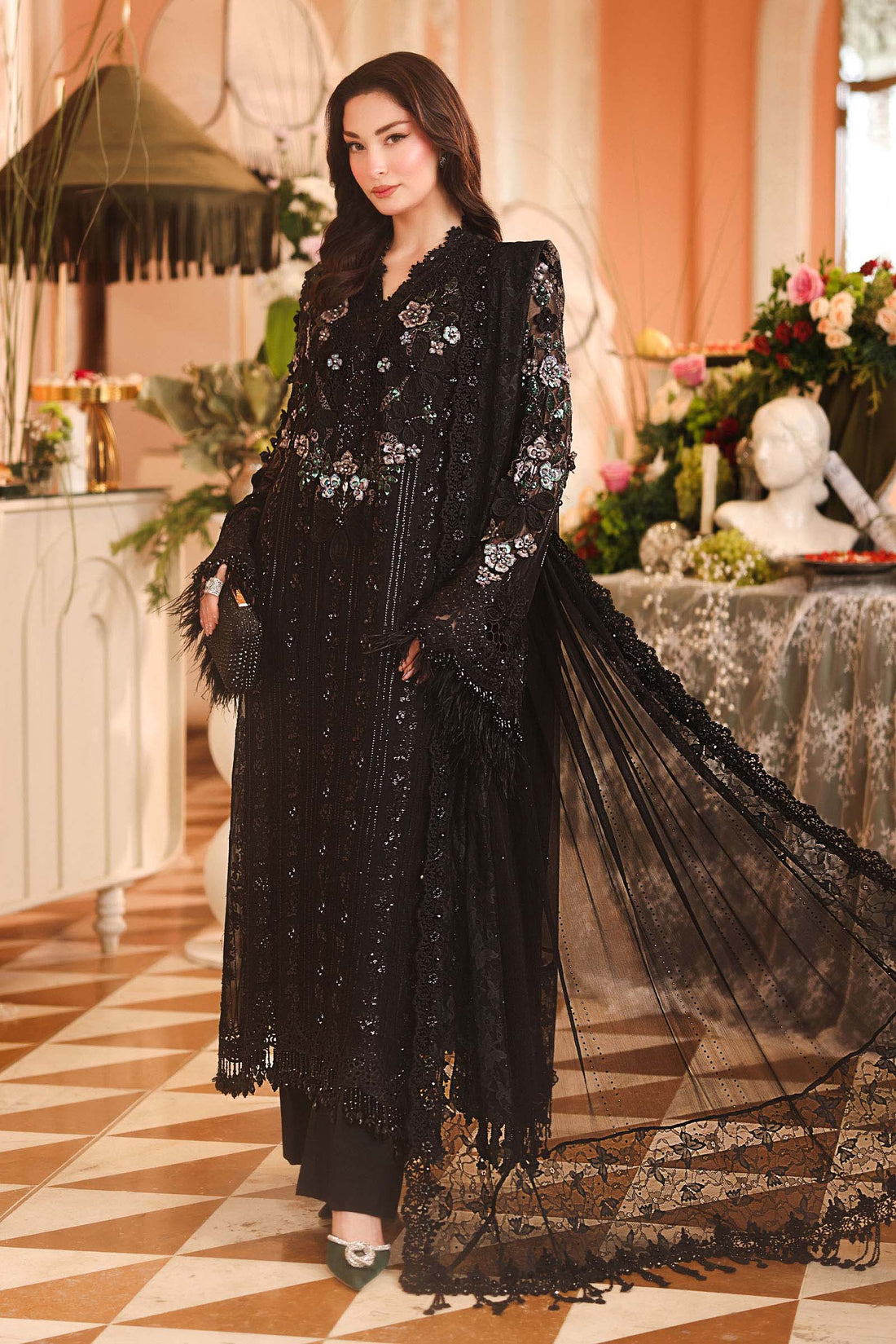 3 Piece Unstitched Embroidered Chiffon MPC-26-204-Black