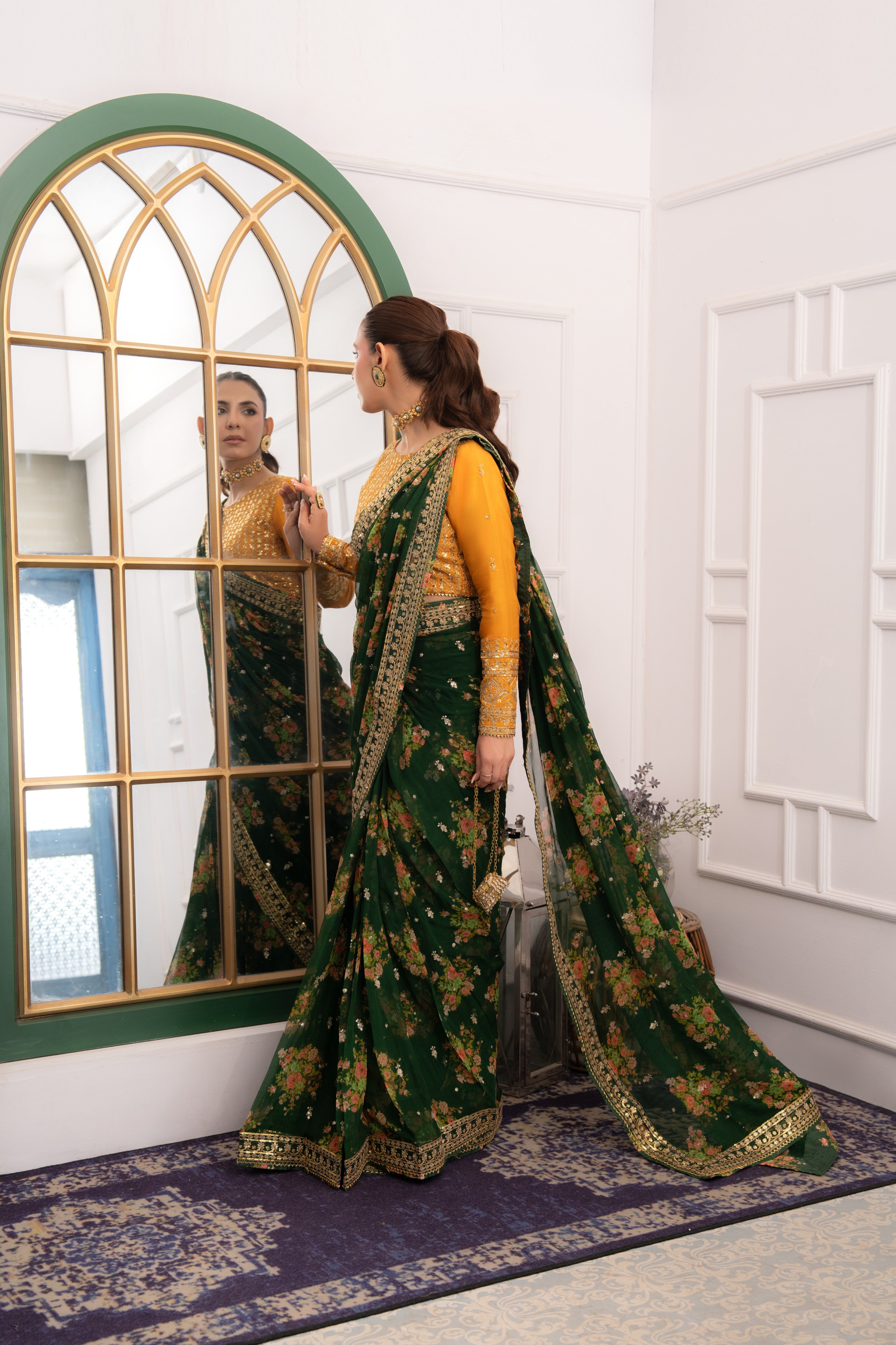 Aneelas Emb Chiffon Saree 3pc [SAR-04]