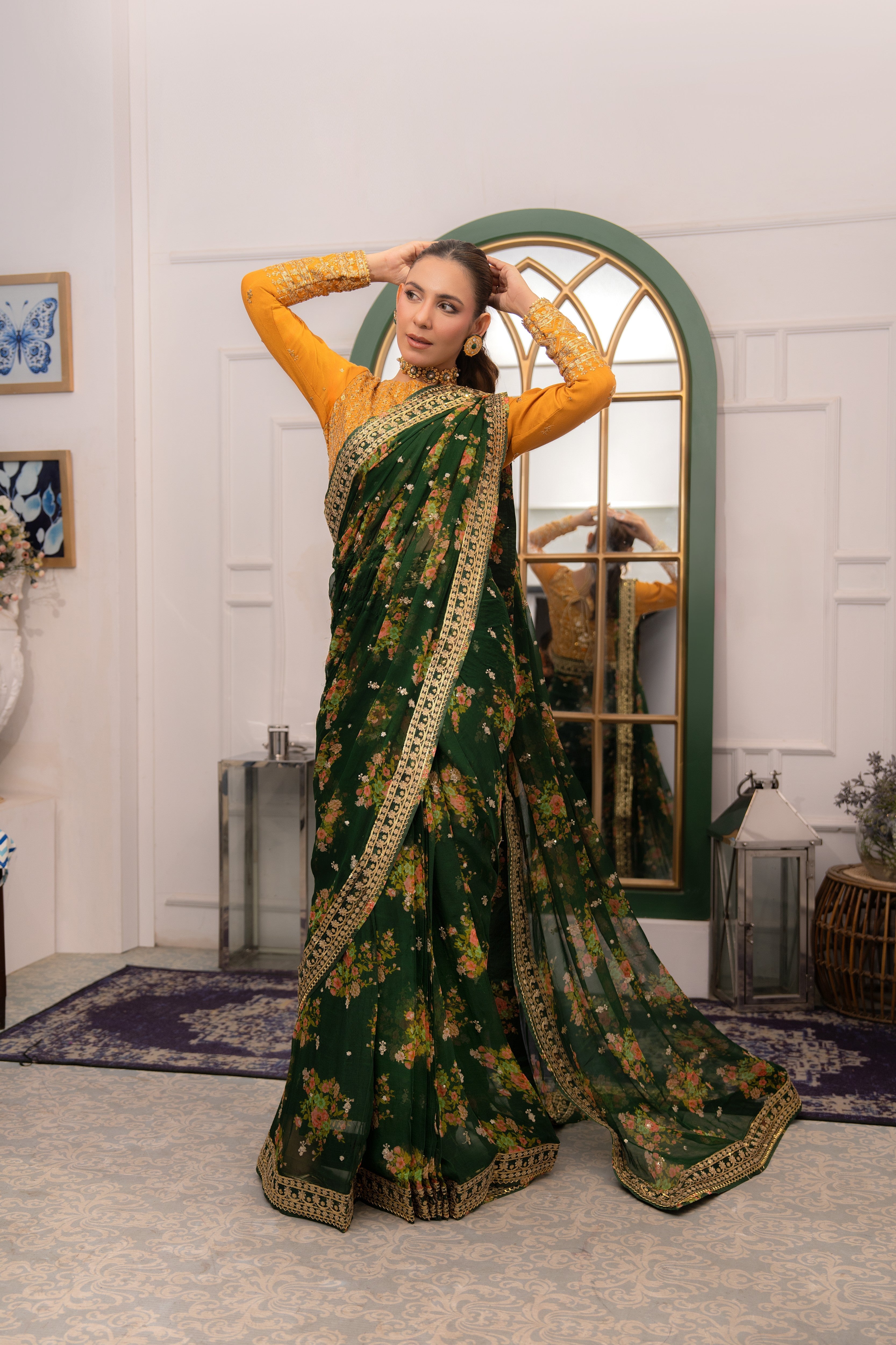 Aneelas Emb Chiffon Saree 3pc [SAR-04]