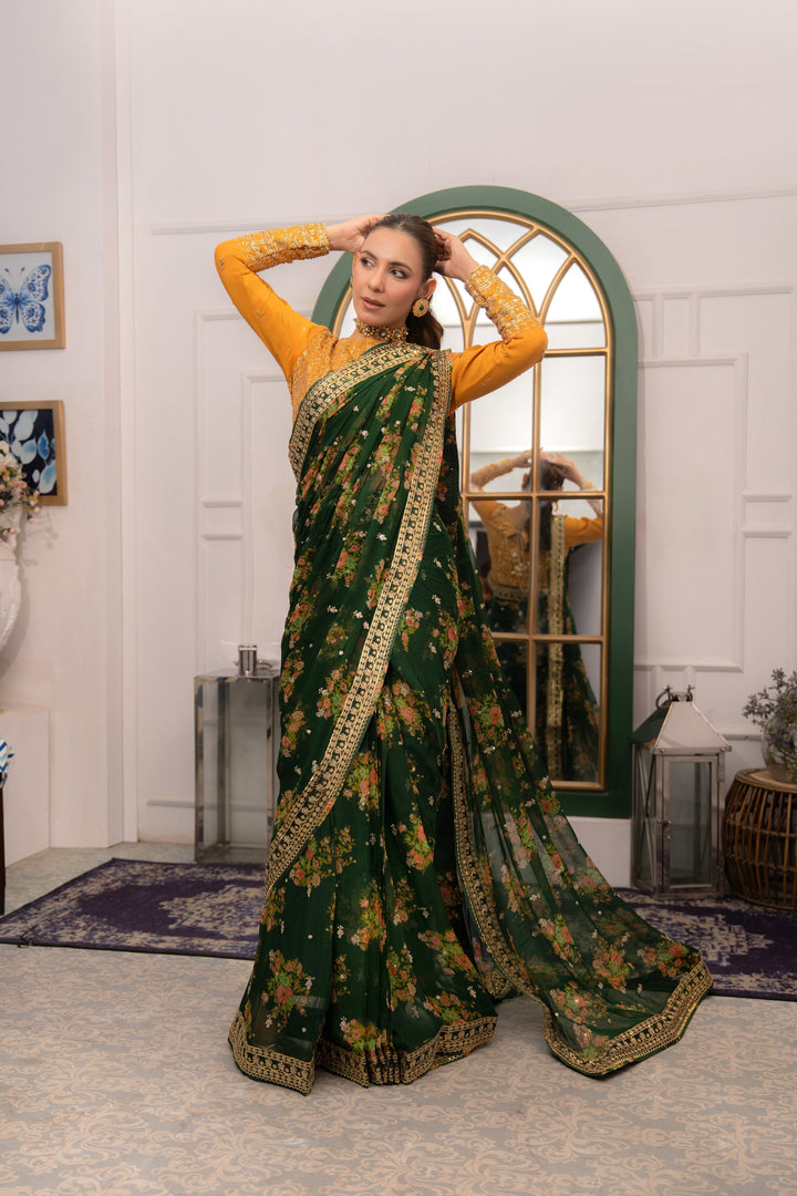 Aneelas Emb Chiffon Saree 3pc [SAR-04]