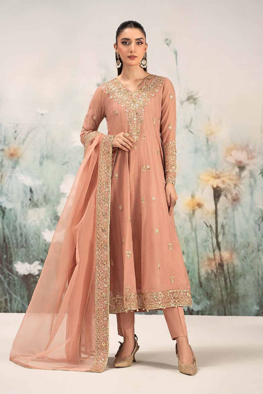 M.B VIRASAT COTTON LAWN PEACH