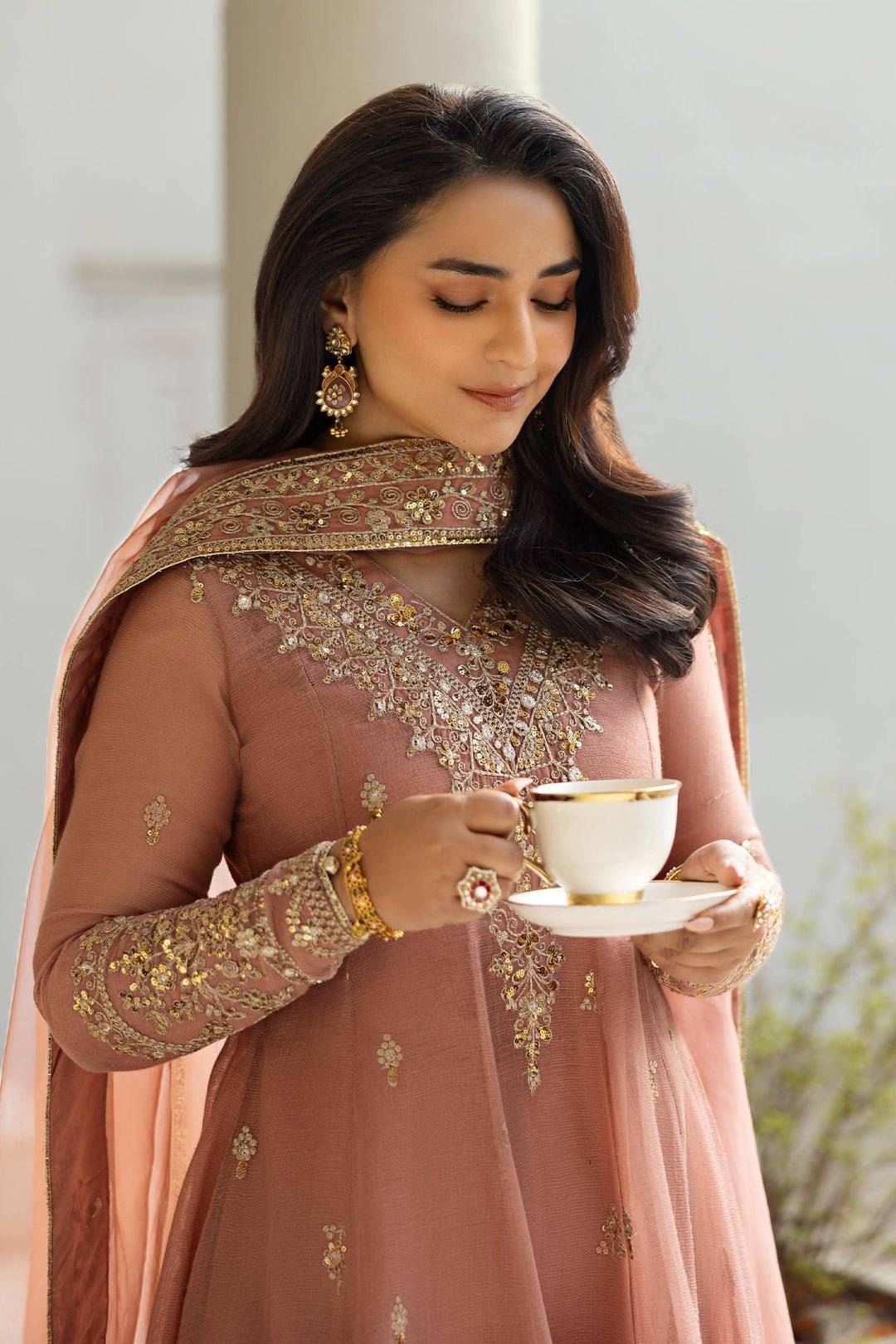 M.B VIRASAT COTTON LAWN PEACH