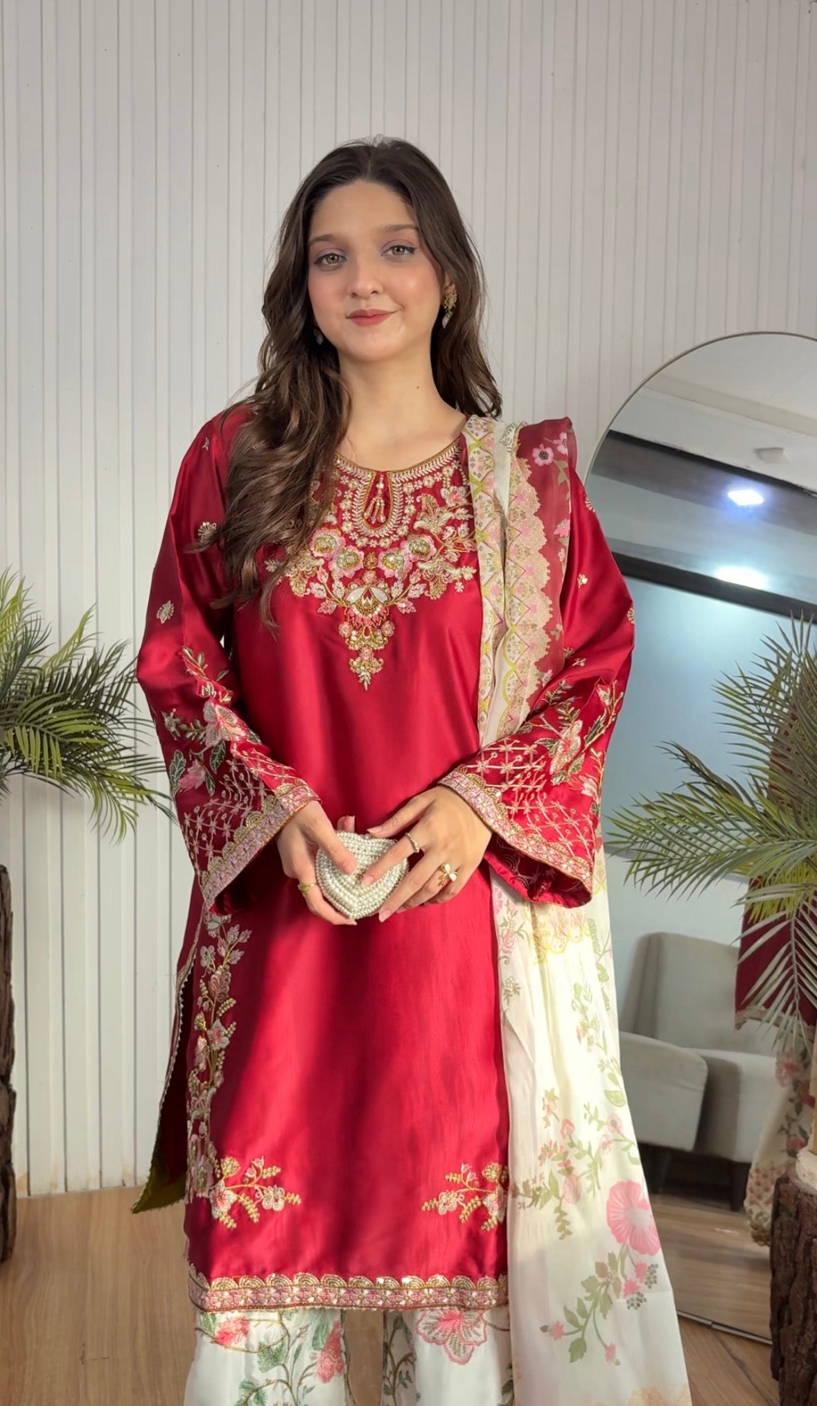 Crimson blossom silk embellished