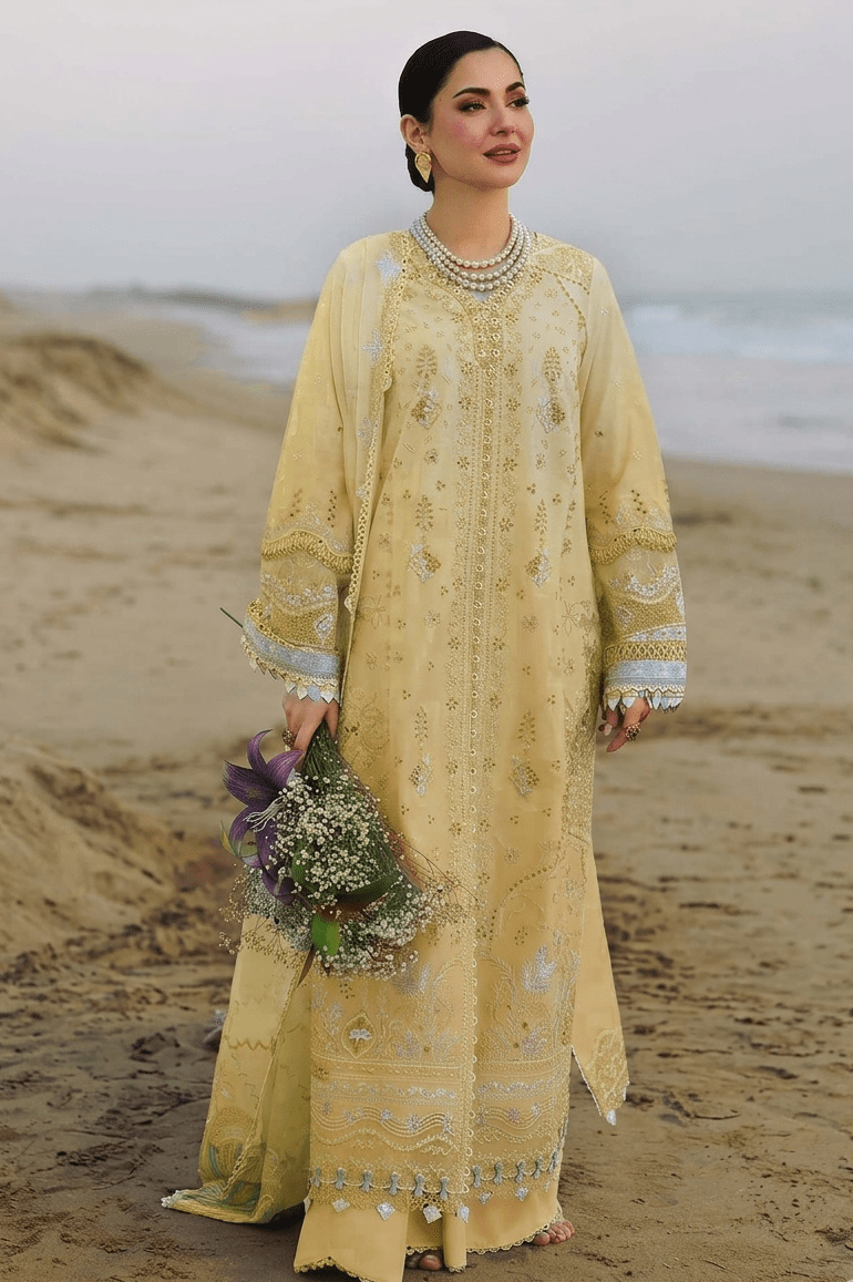 Qalamkar Lawn - Butter yellowing