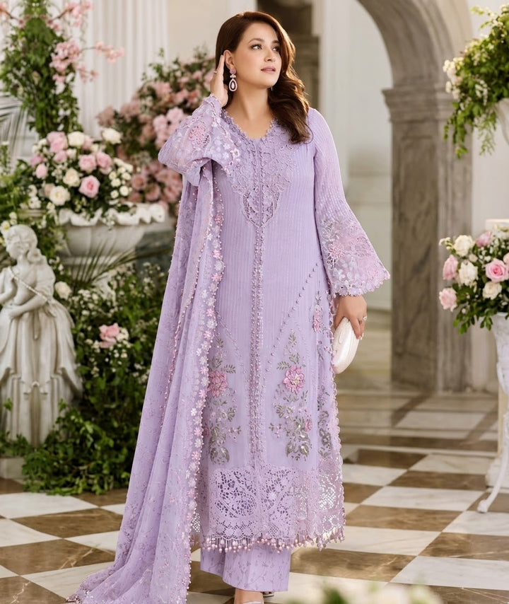 Maria B Lilac Embroidered 3 Piece Unstitched Formal Chiffon