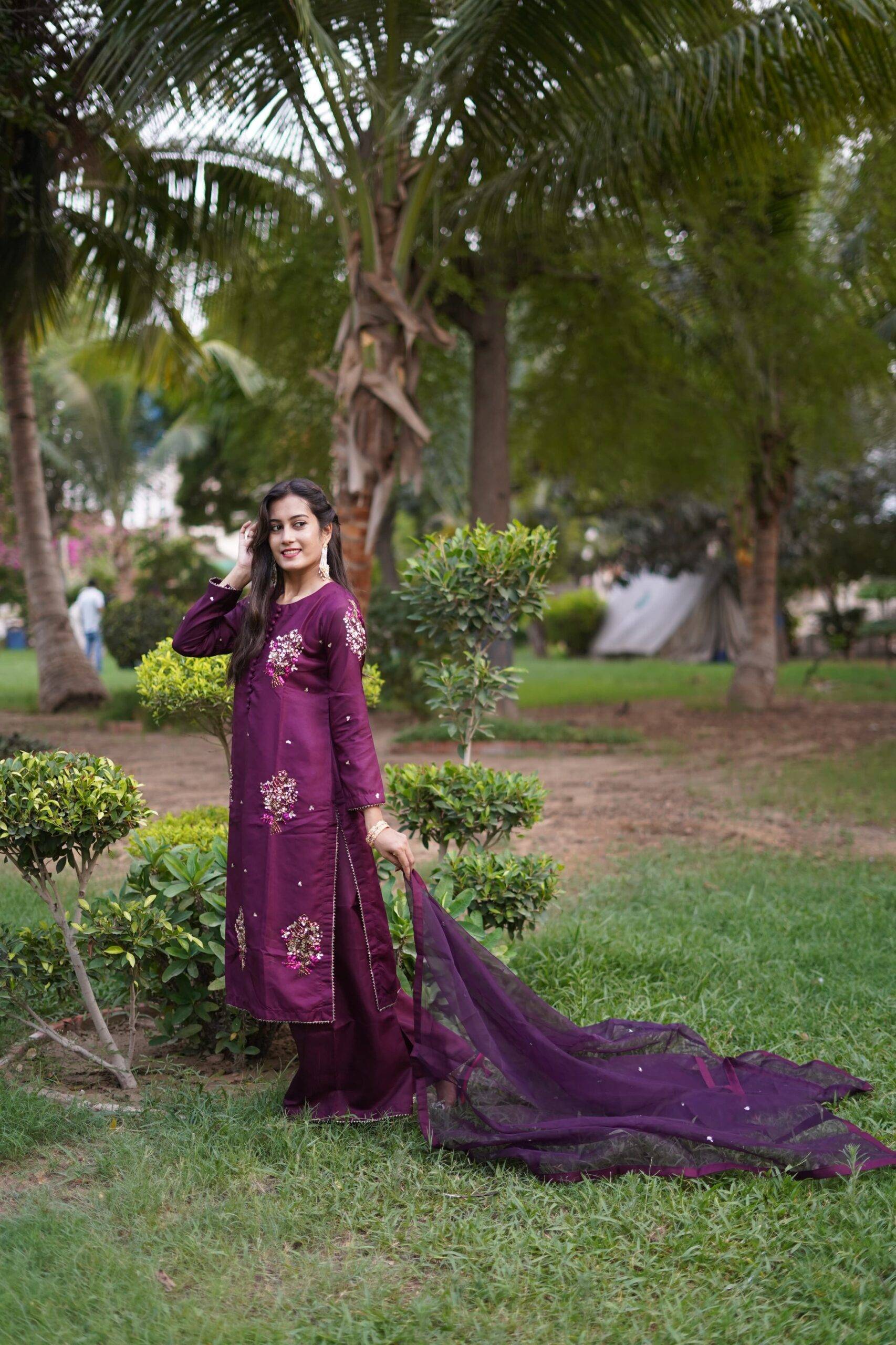 Regal Dark Purple Raw Silk Ensemble
