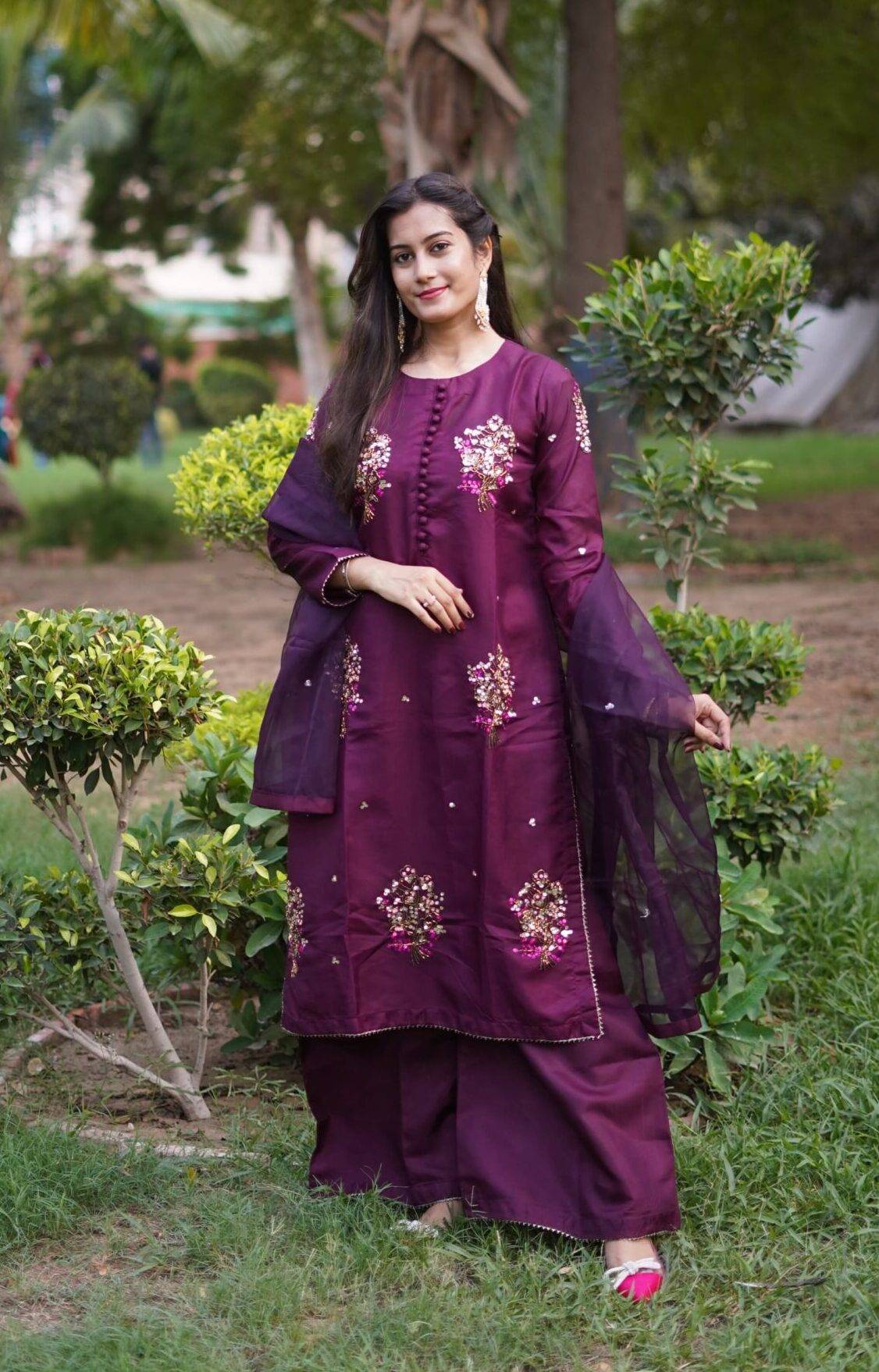 Regal Dark Purple Raw Silk Ensemble