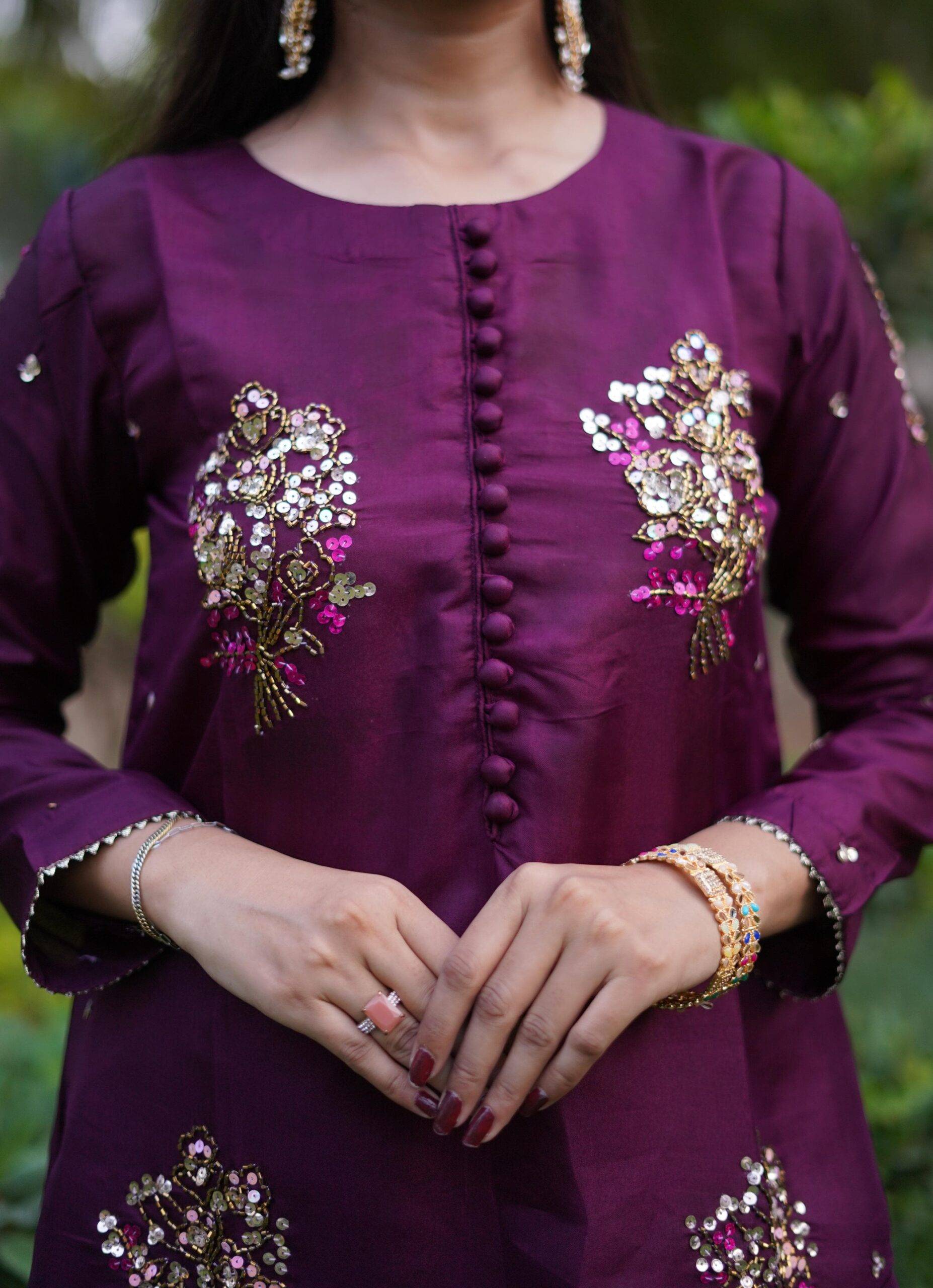 Regal Dark Purple Raw Silk Ensemble