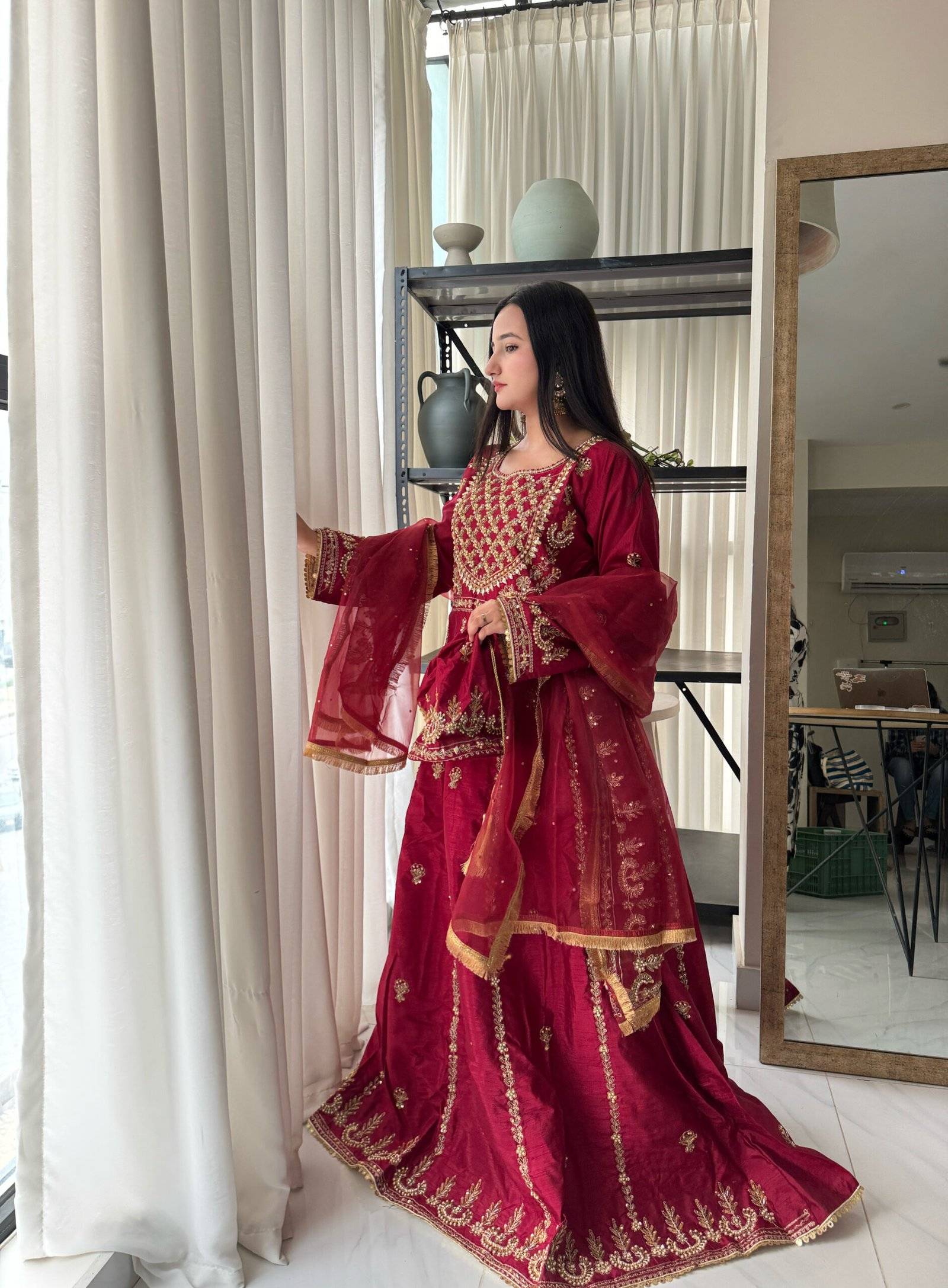 Maroon silk maxi