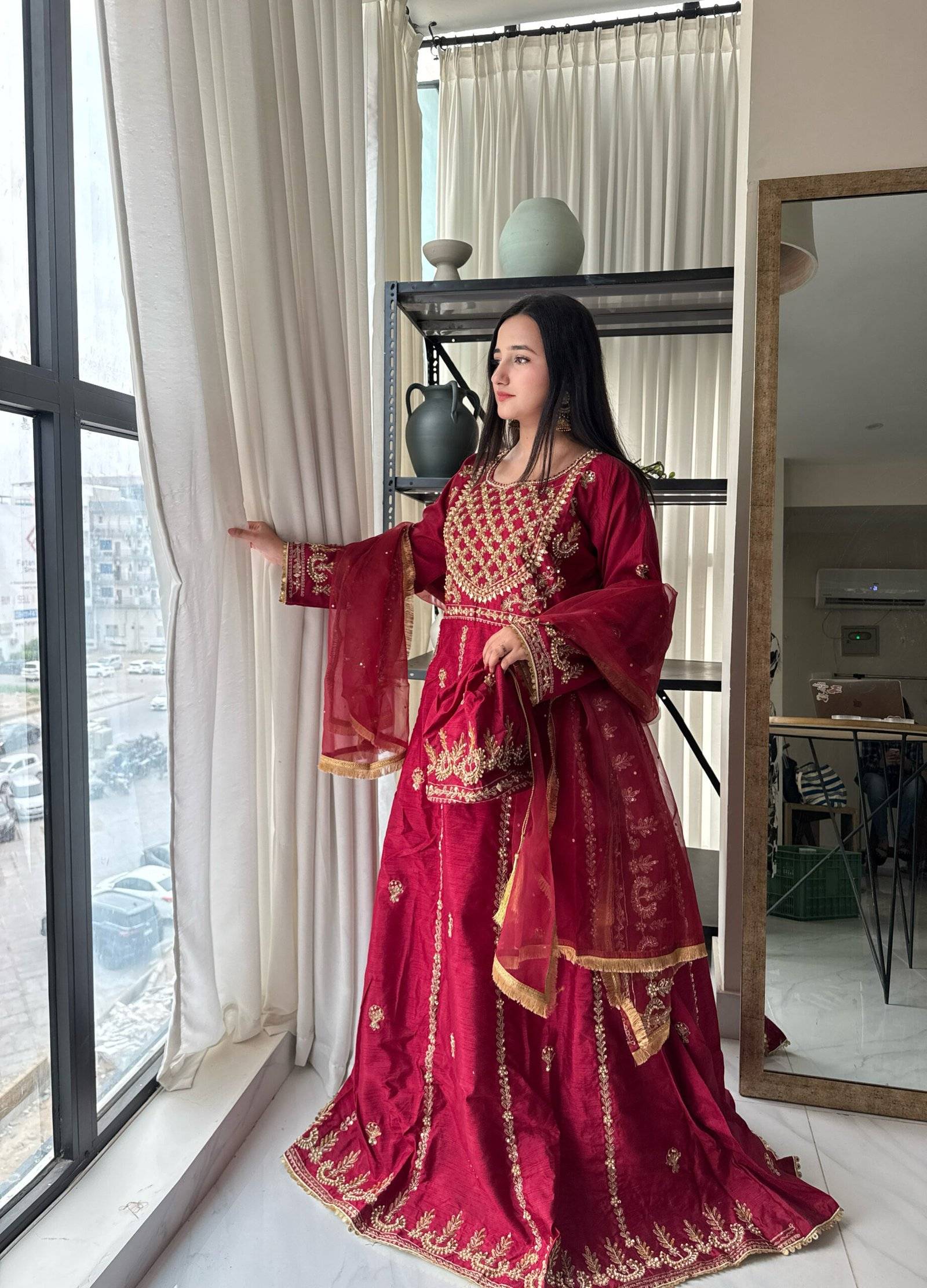 Maroon silk maxi