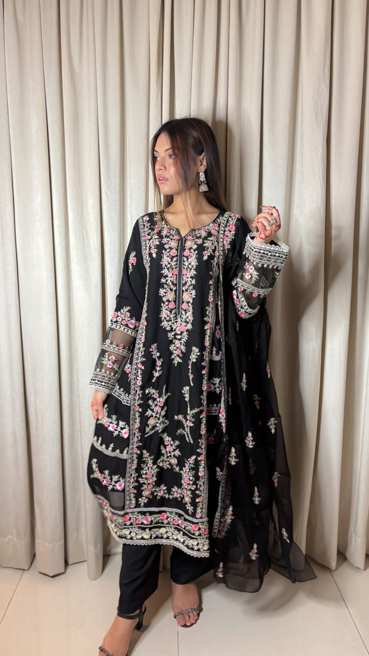 Black embroidered embellishments dress