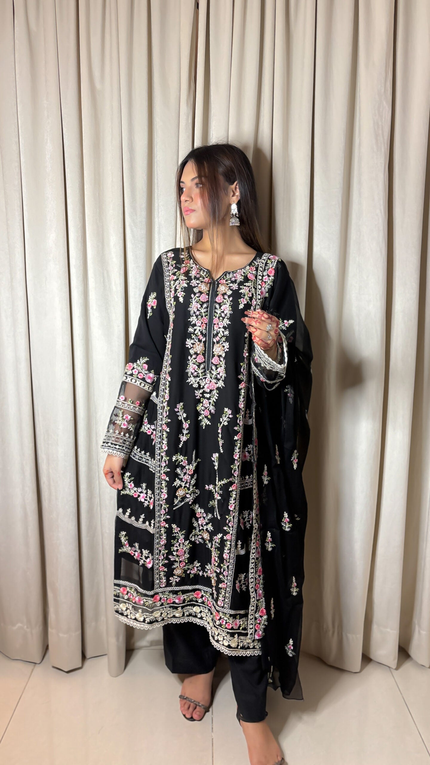 Black embroidered embellishments dress
