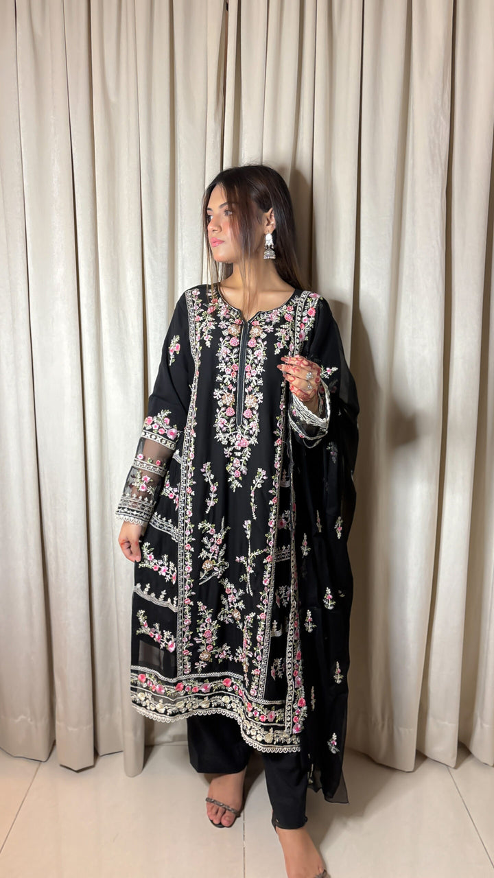 Black embroidered embellishments dress