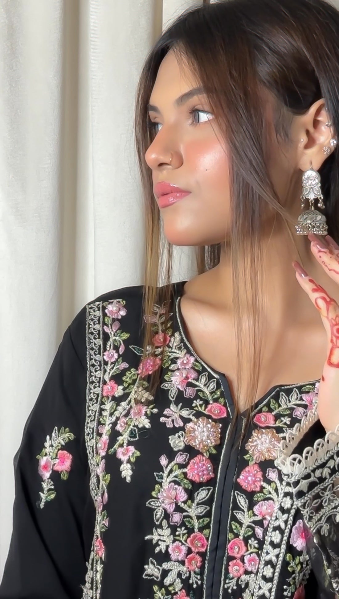 Black embroidered embellishments dress